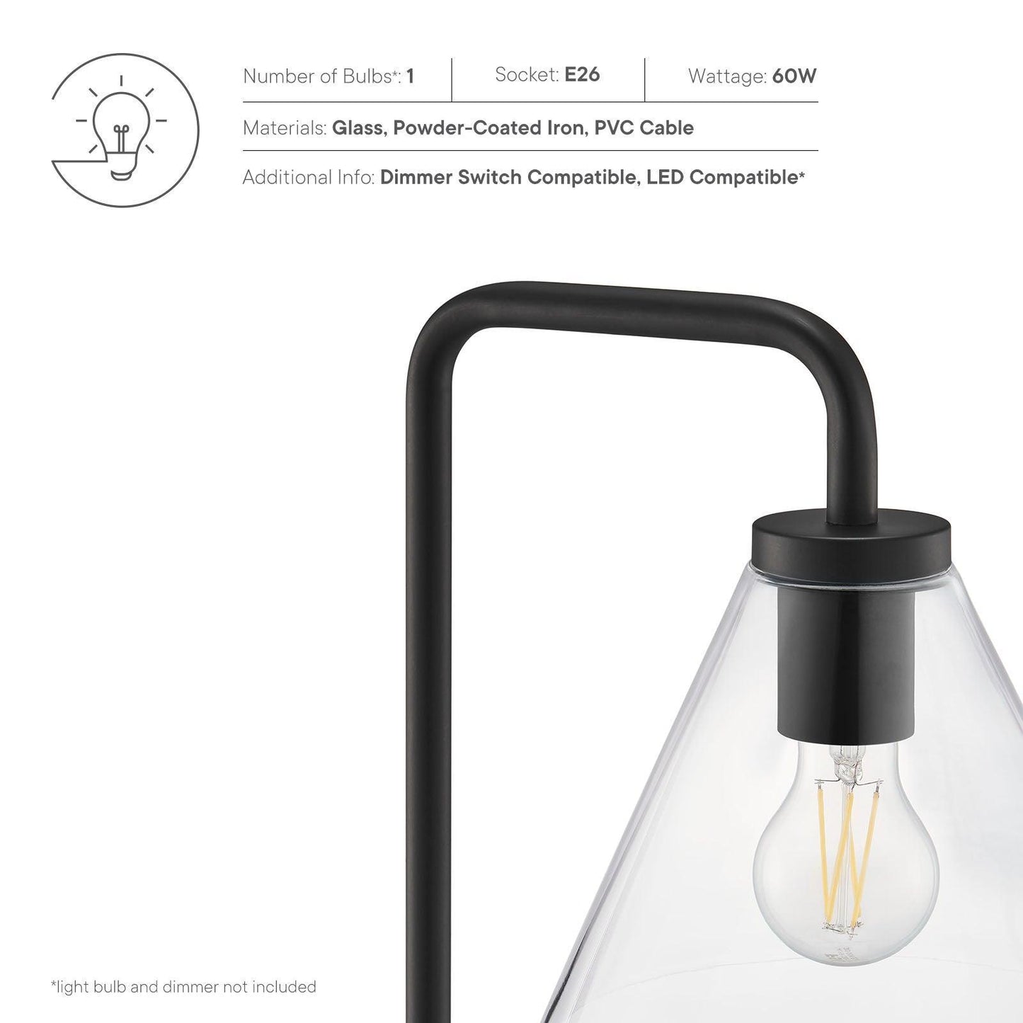Modway Element Transparent Glass Glass and Metal Floor Lamp FredCo