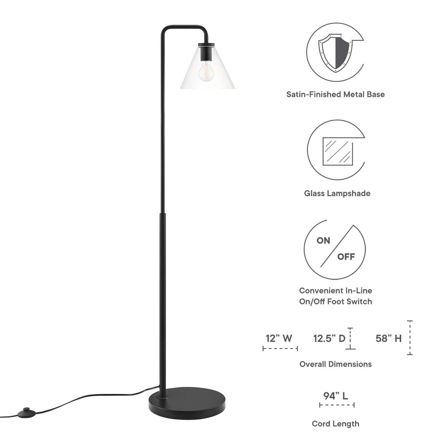 Modway Element Transparent Glass Glass and Metal Floor Lamp FredCo
