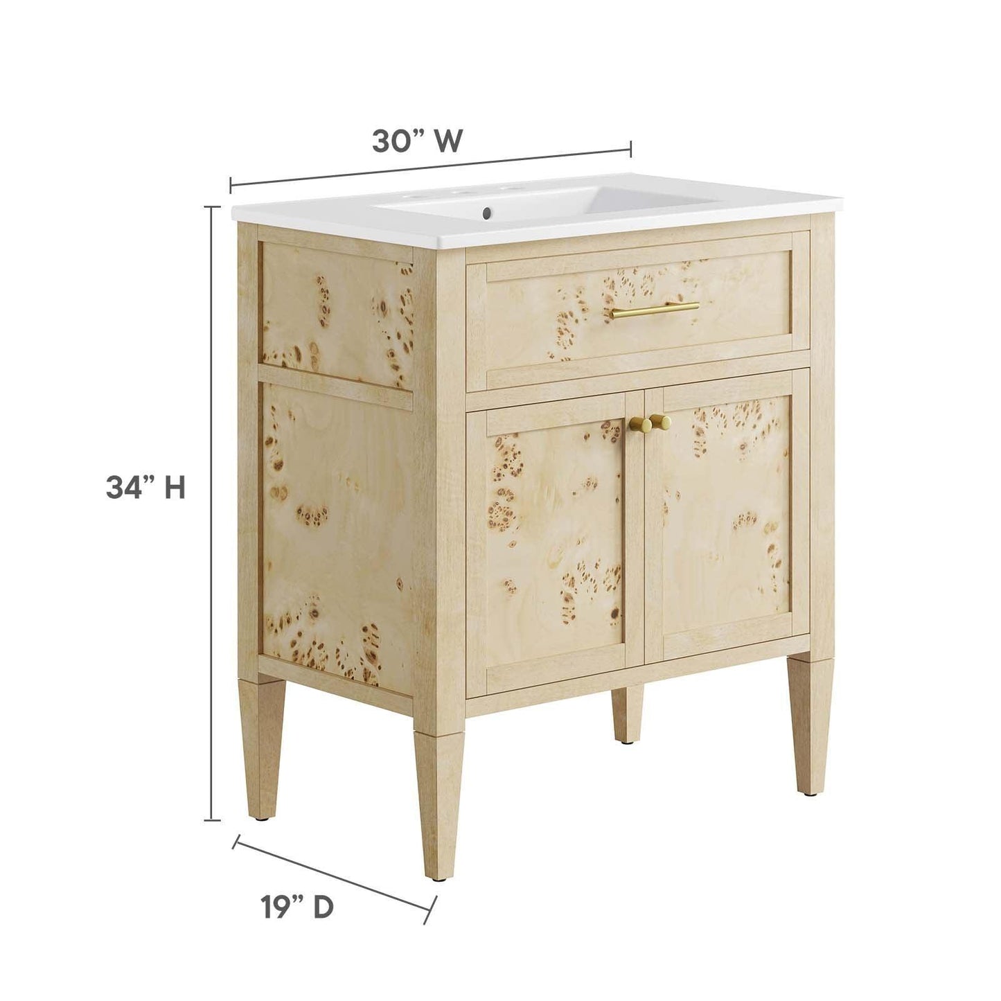 Modway Elysian 30" Wood Bathroom Vanity FredCo