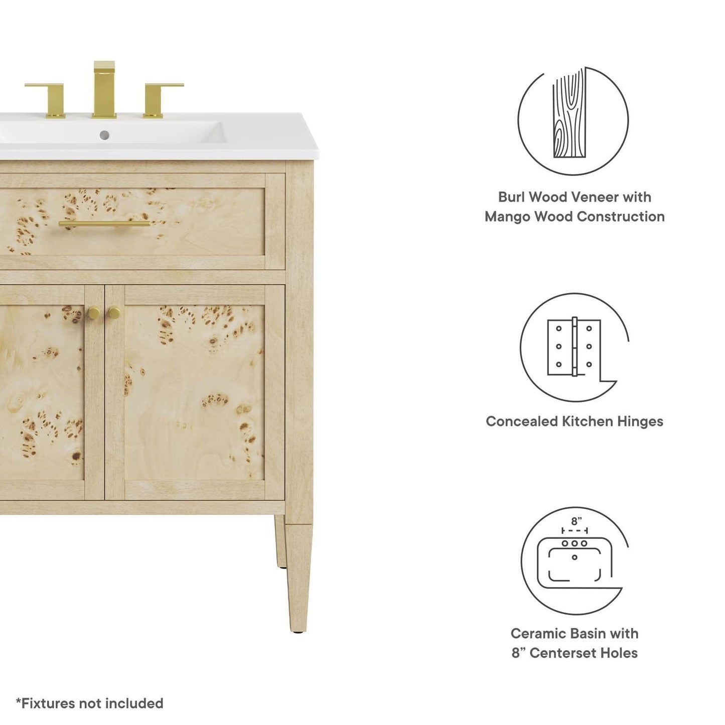 Modway Elysian 30" Wood Bathroom Vanity FredCo