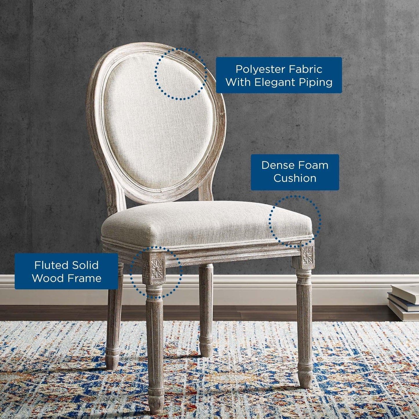 Modway Emanate Vintage French Upholstered Fabric Dining Side Chair FredCo