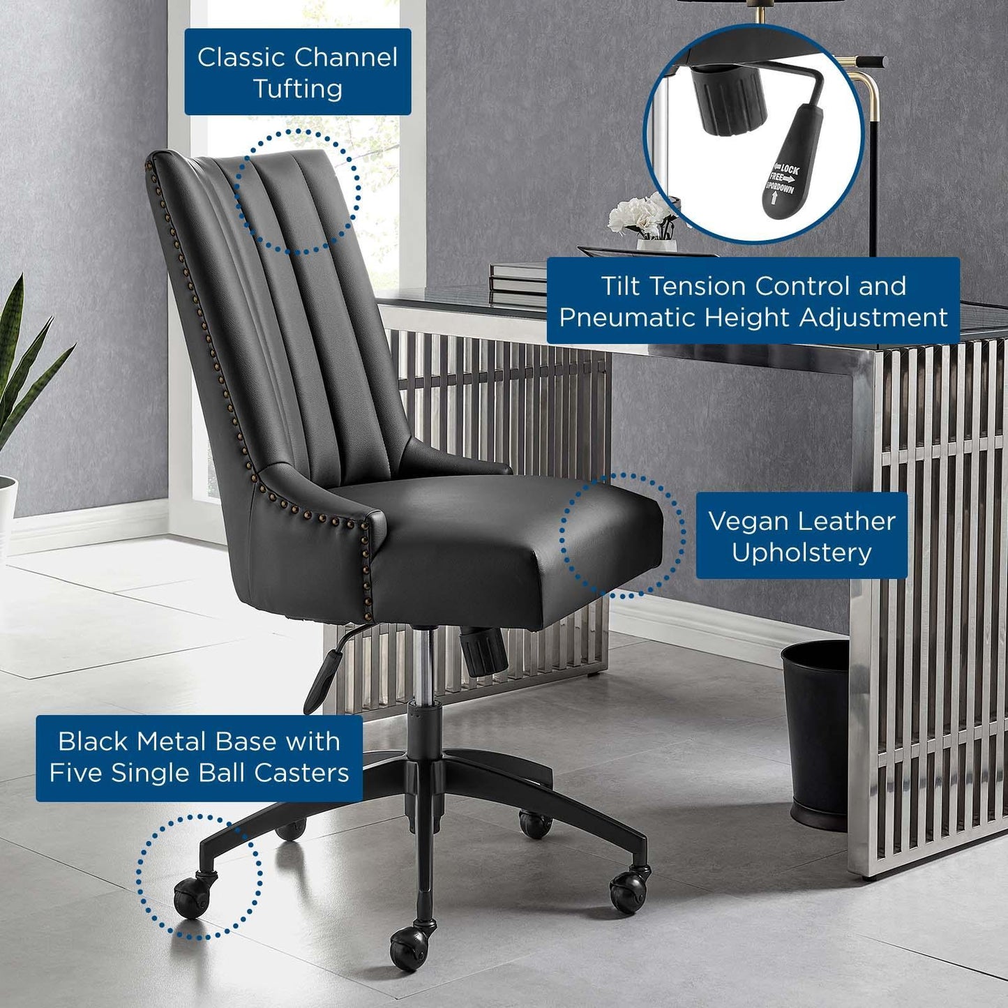 Modway Empower Channel Tufted Vegan Leather Office Chair FredCo