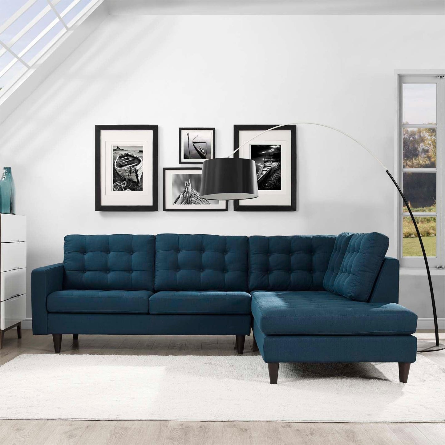 Modway Empress 2 Piece Upholstered Fabric Right Facing Bumper Sectional FredCo