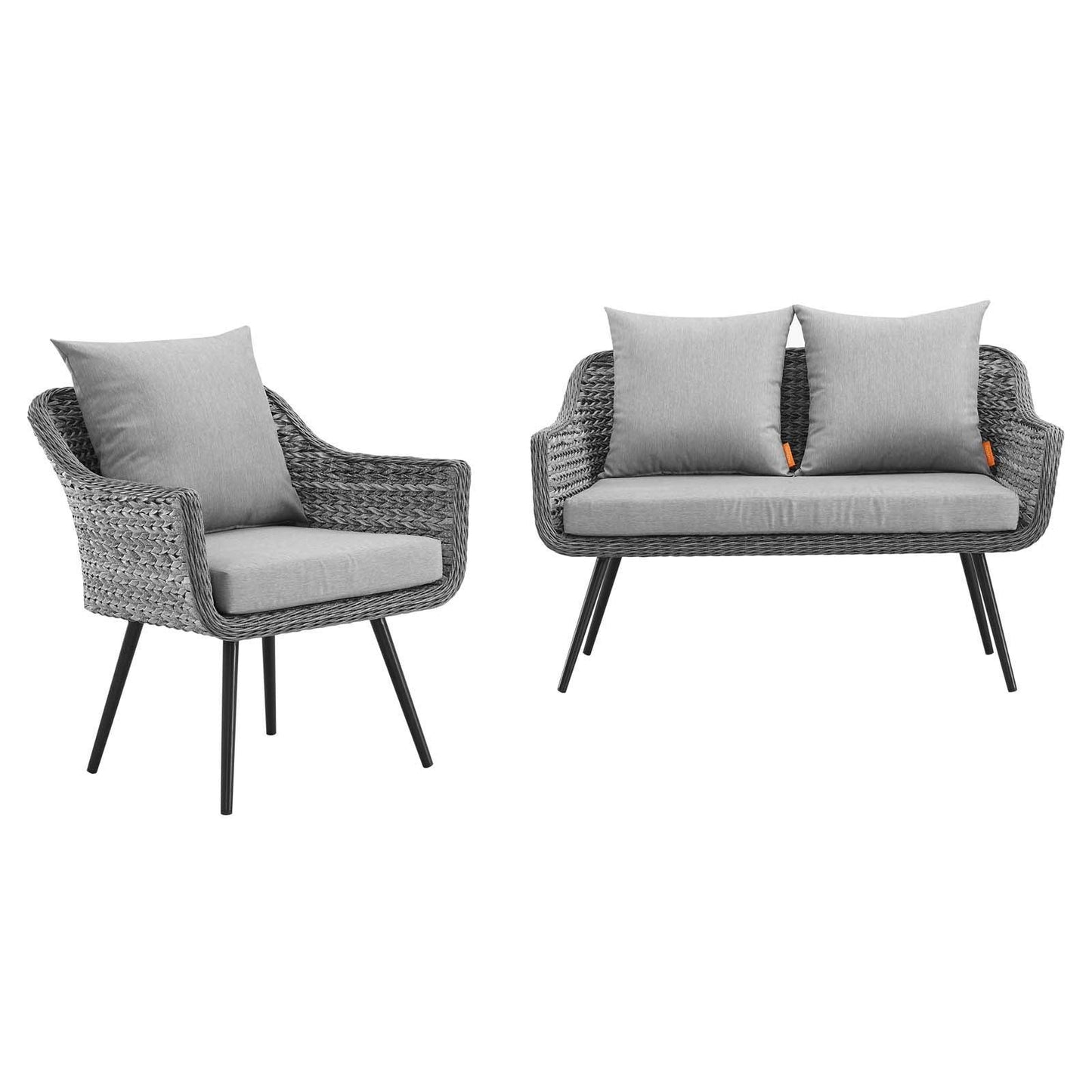 Modway Endeavor 2 Piece Outdoor Patio Wicker Rattan Loveseat and Armchair Set FredCo