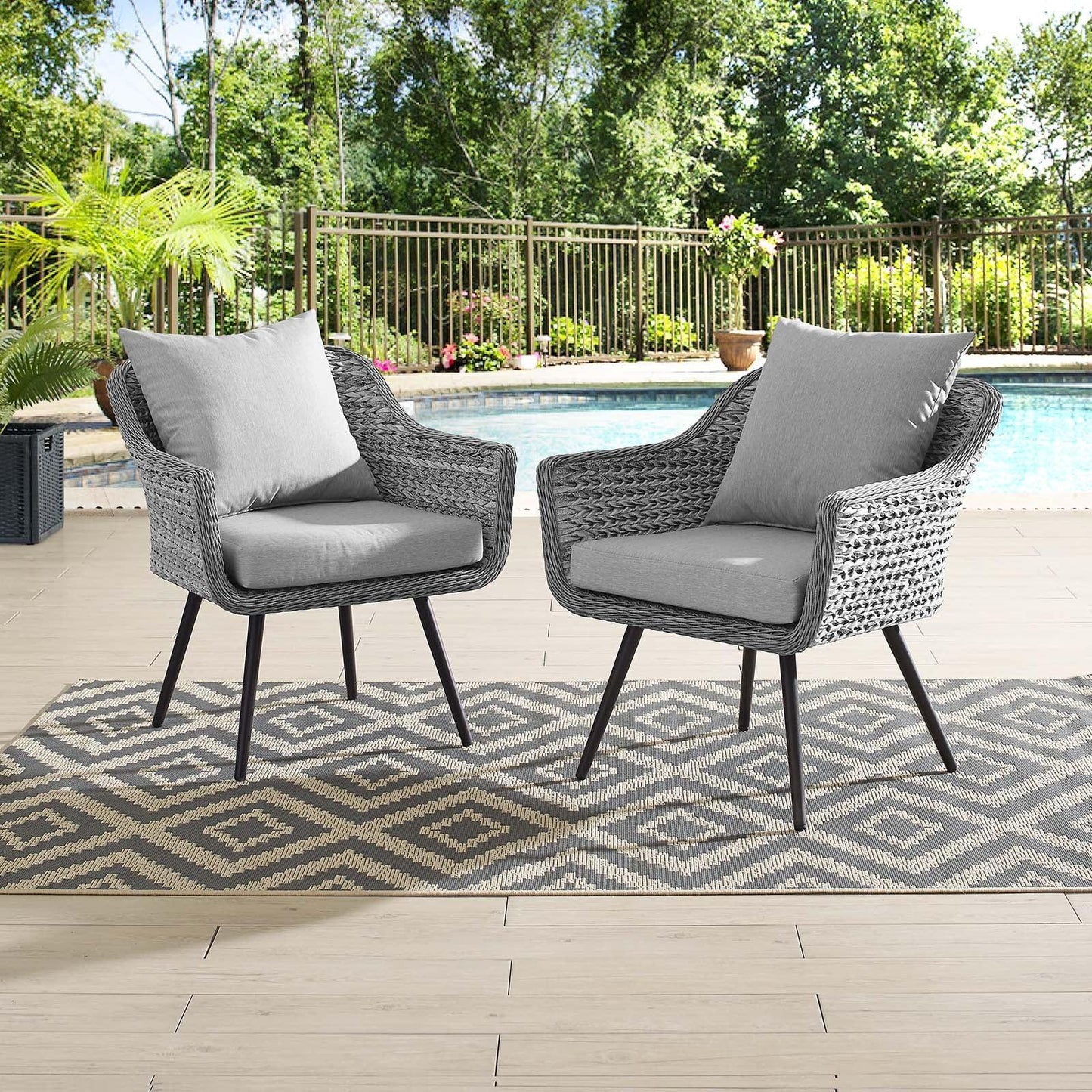 Modway Endeavor Armchair Outdoor Patio Wicker Rattan Set of 2 FredCo