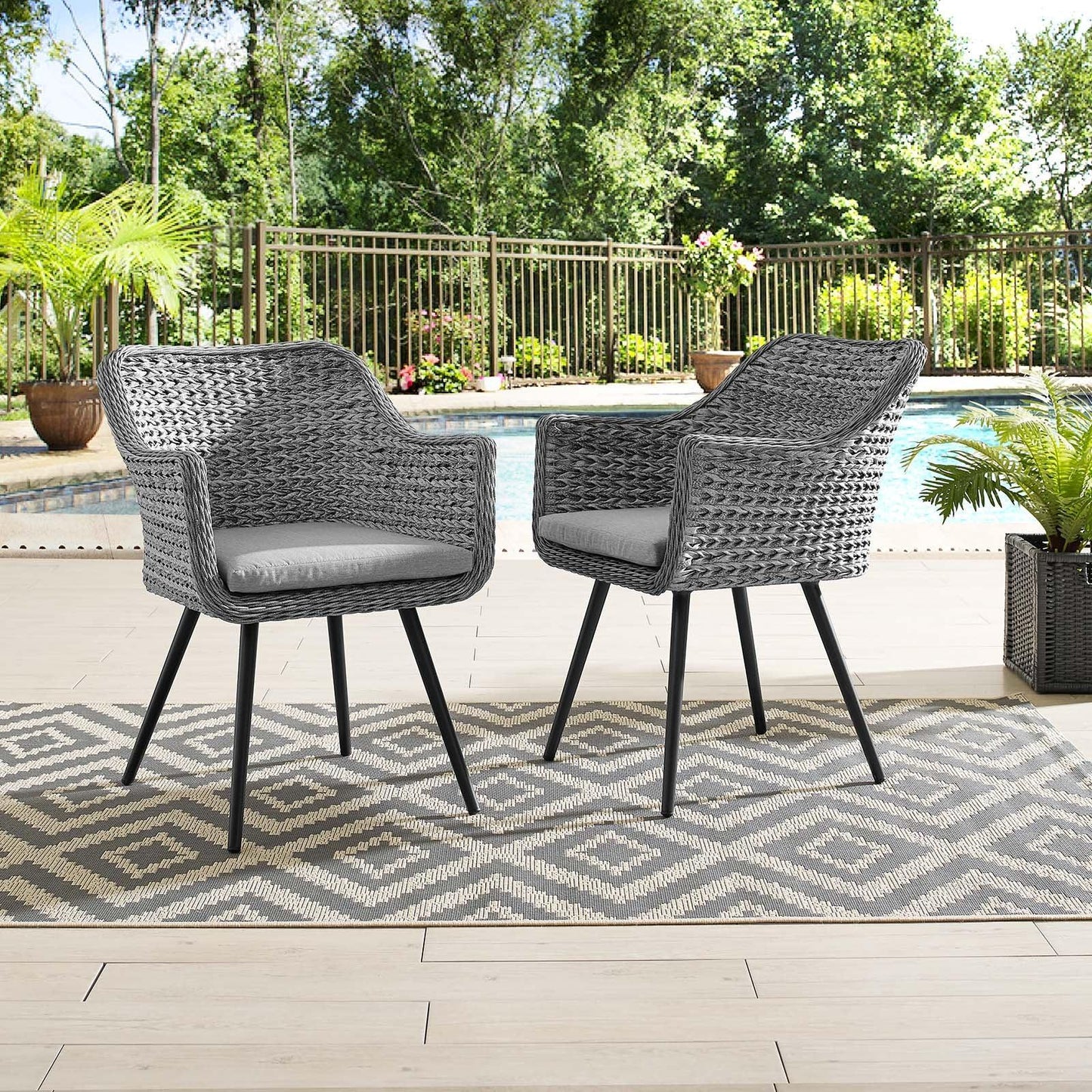 Modway Endeavor Dining Armchair Outdoor Patio Wicker Rattan Set of 2 FredCo