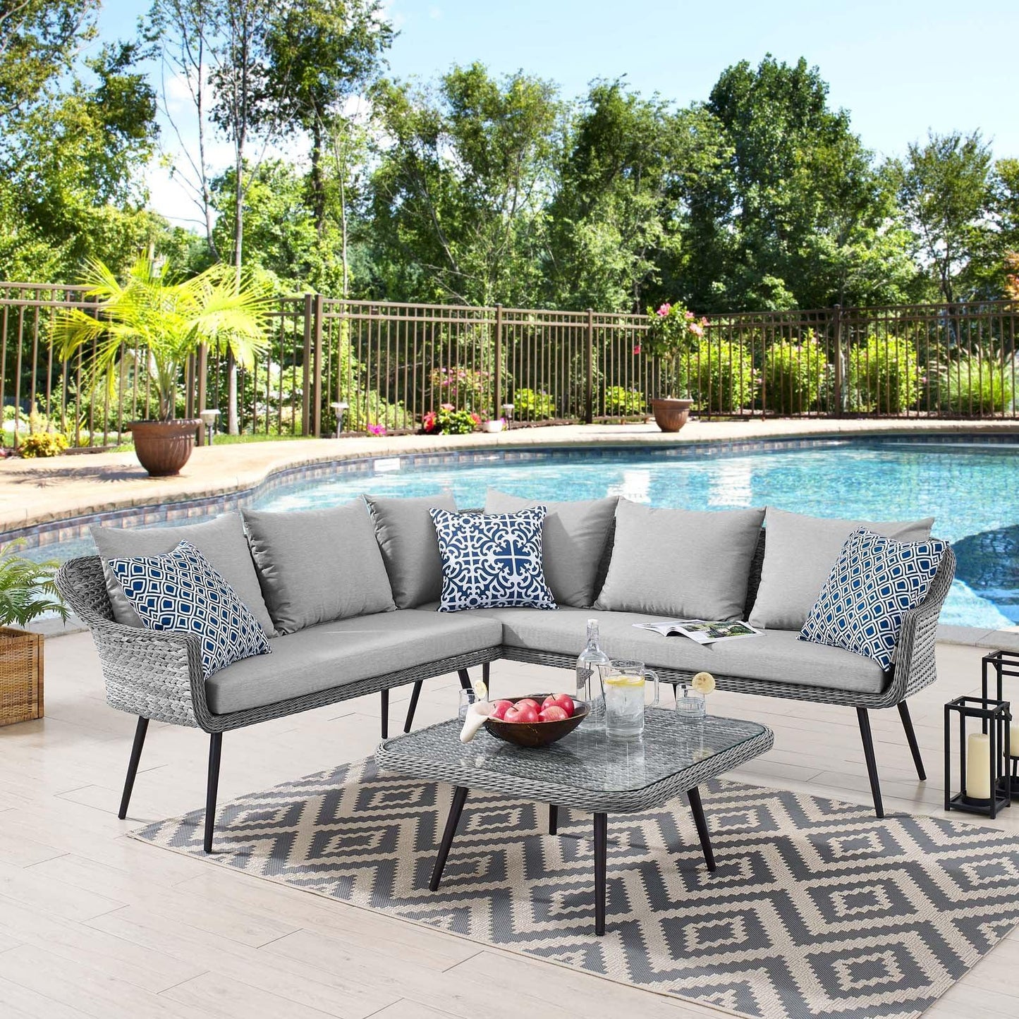 Modway Endeavor Wicker Rattan Outdoor Patio Wicker Rattan Seating Set FredCo
