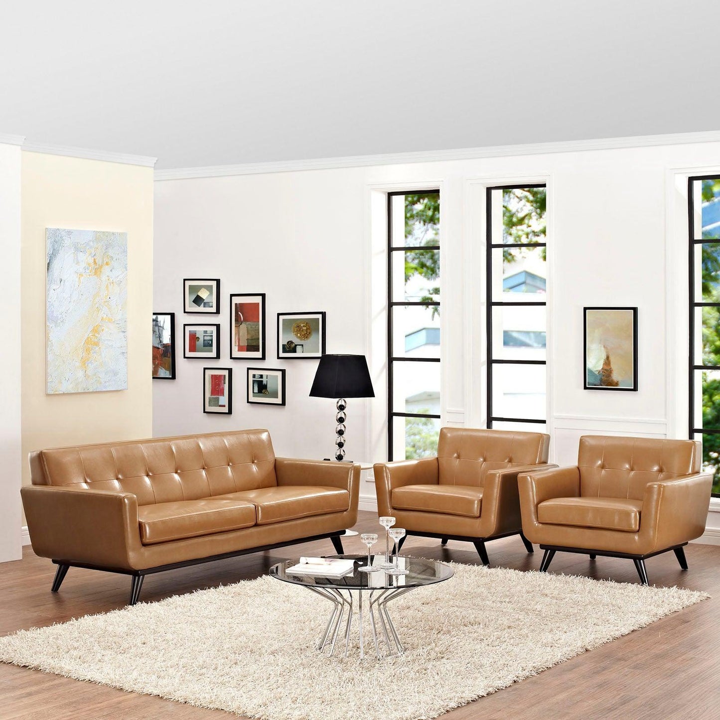 Modway Engage 3 Piece Leather Living Room Set FredCo