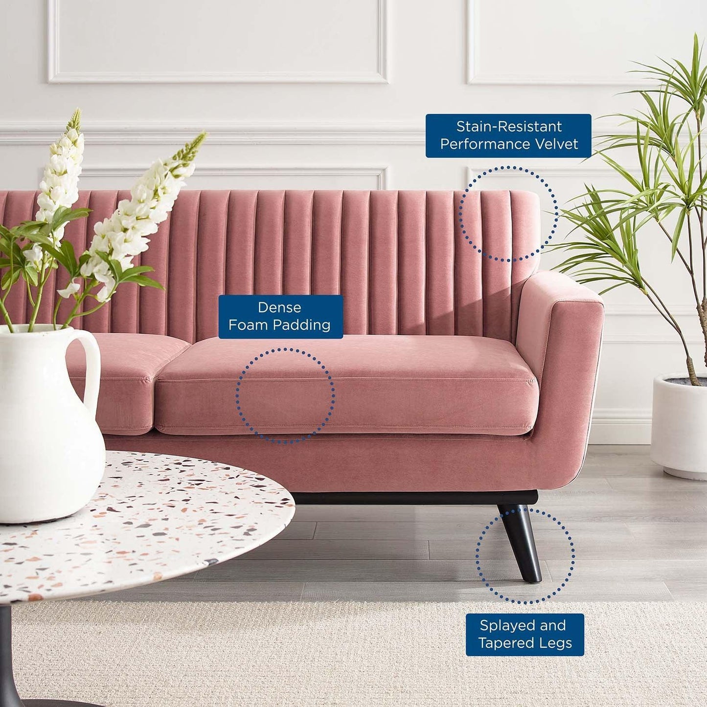 Modway Engage Channel Tufted Performance Velvet Loveseat FredCo
