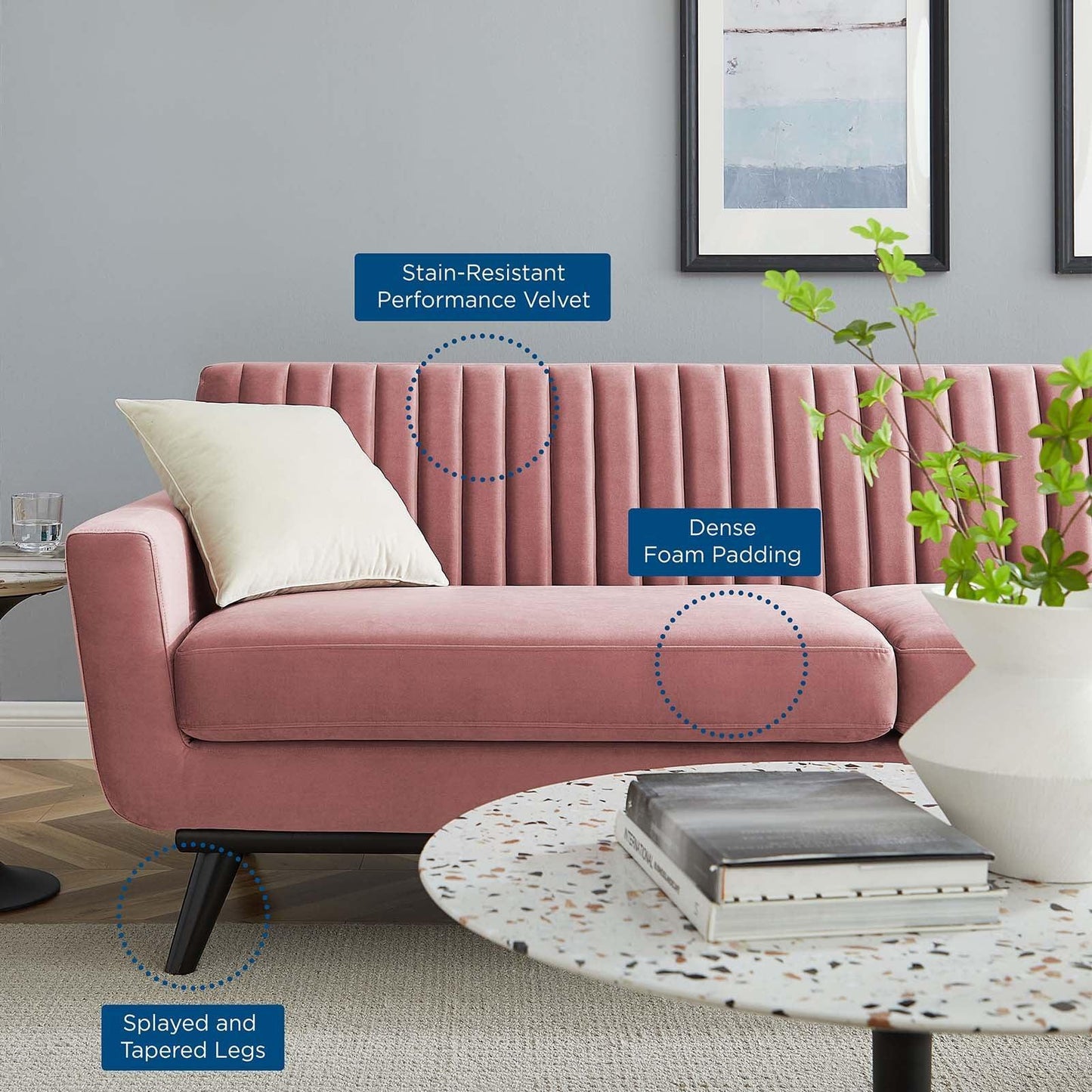 Modway Engage Channel Tufted Performance Velvet Sofa FredCo