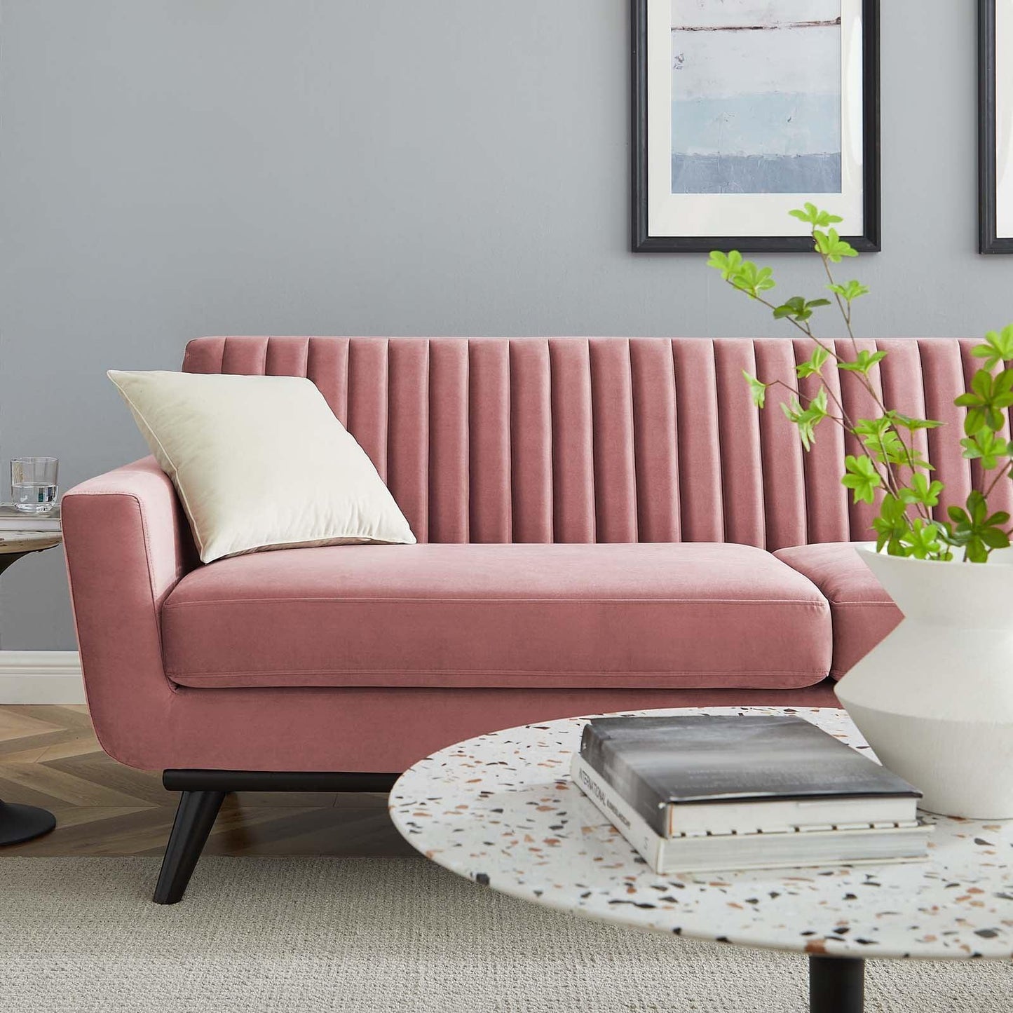 Modway Engage Channel Tufted Performance Velvet Sofa FredCo