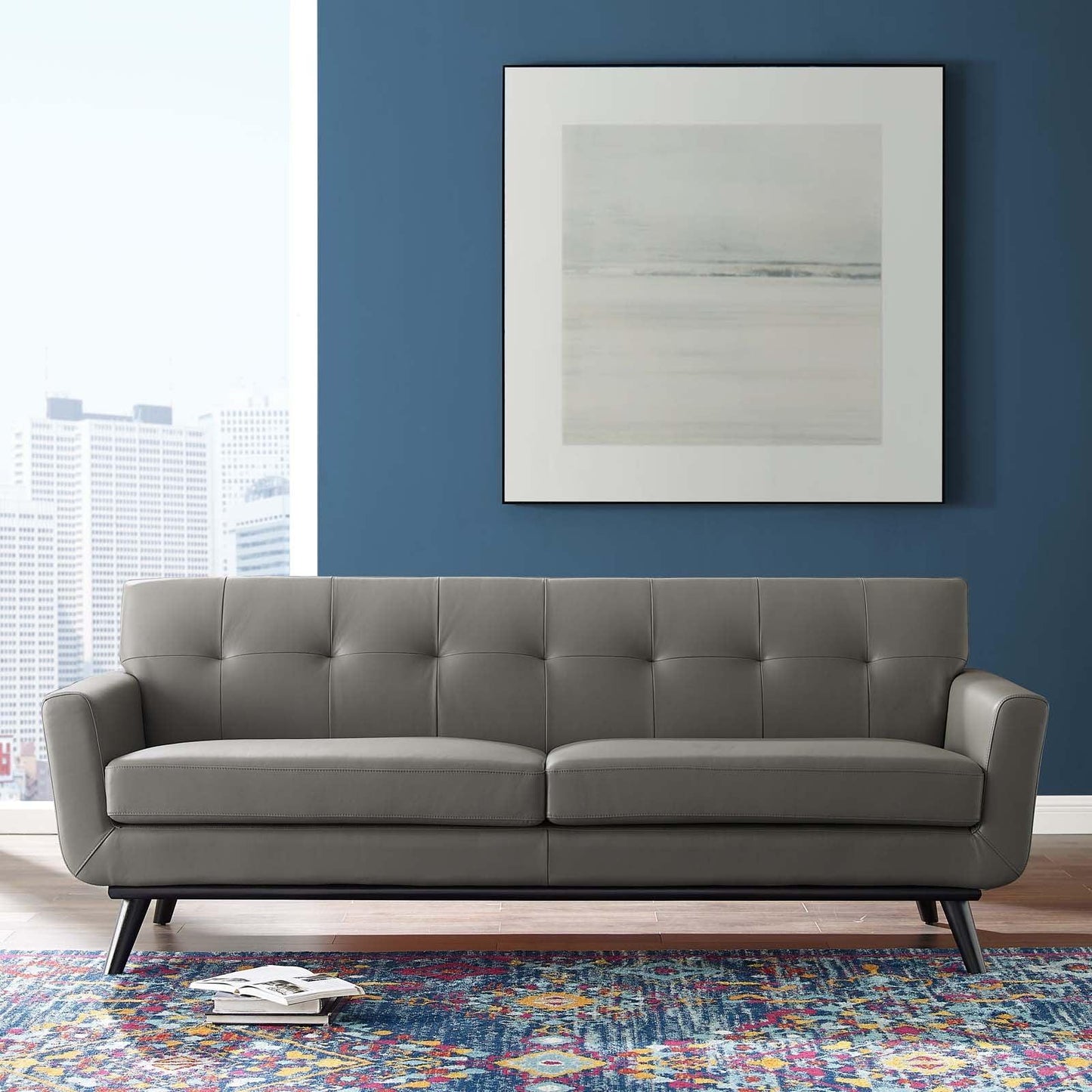 Modway Engage Top-Grain Leather Living Room Lounge Sofa FredCo