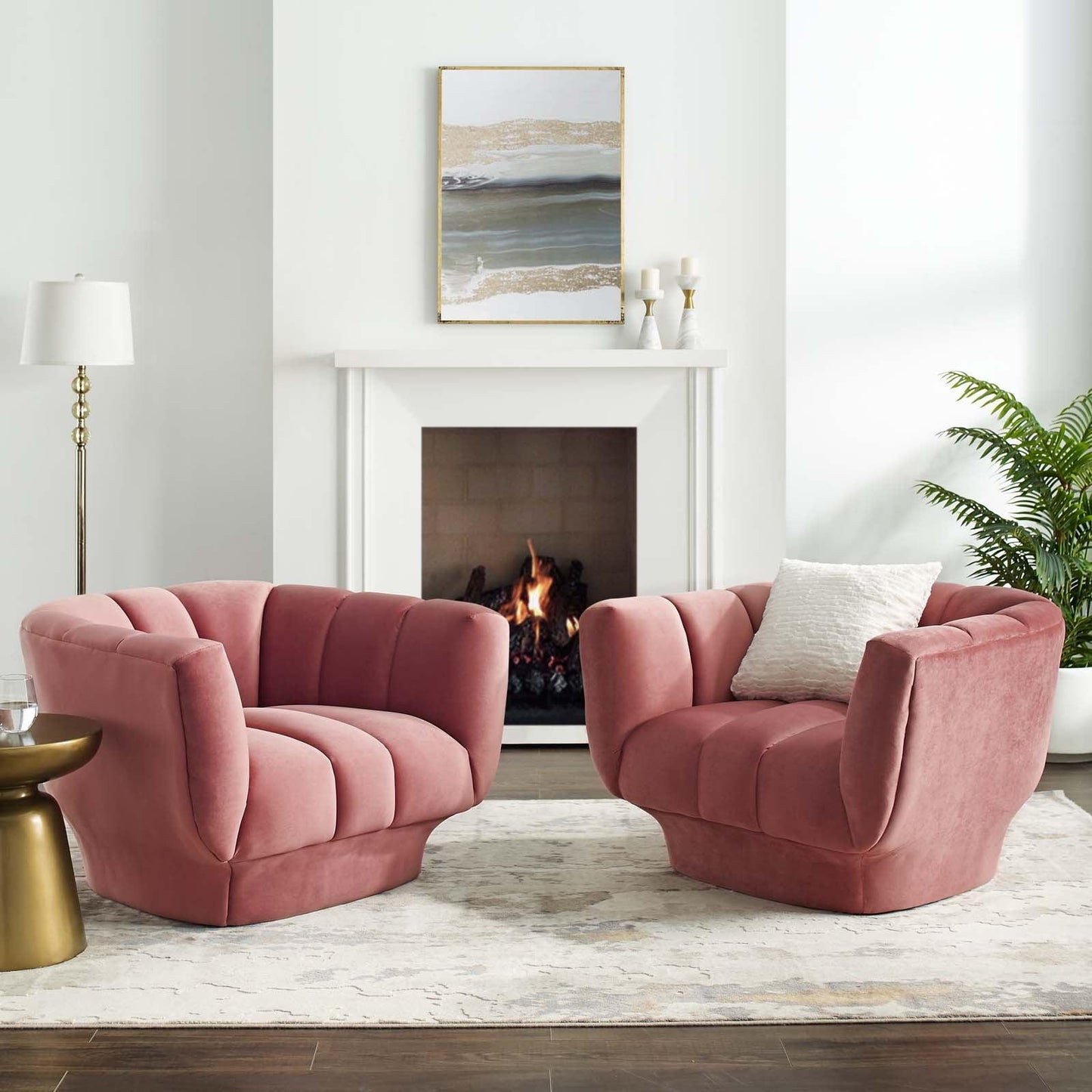 Modway Entertain Vertical Channel Tufted Performance Velvet Armchair Set of 2 FredCo