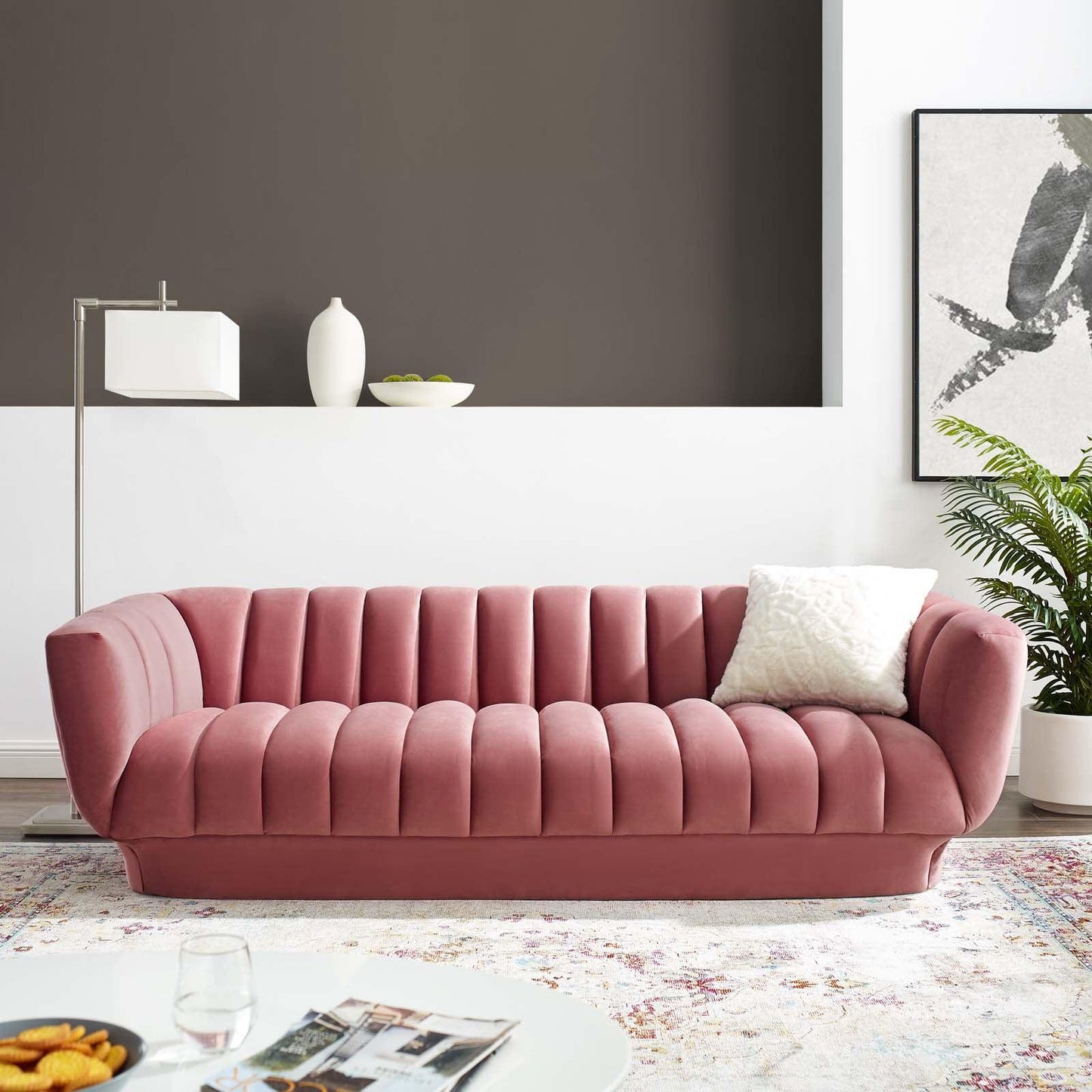 Modway Entertain Vertical Channel Tufted Performance Velvet Sofa FredCo