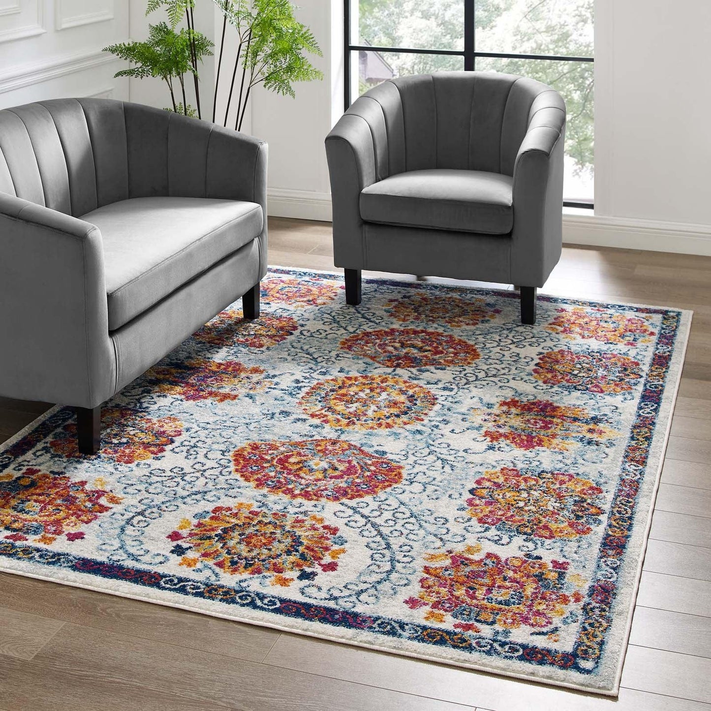 Modway Entourage Kensie Distressed Floral Moroccan Trellis Area Rug FredCo