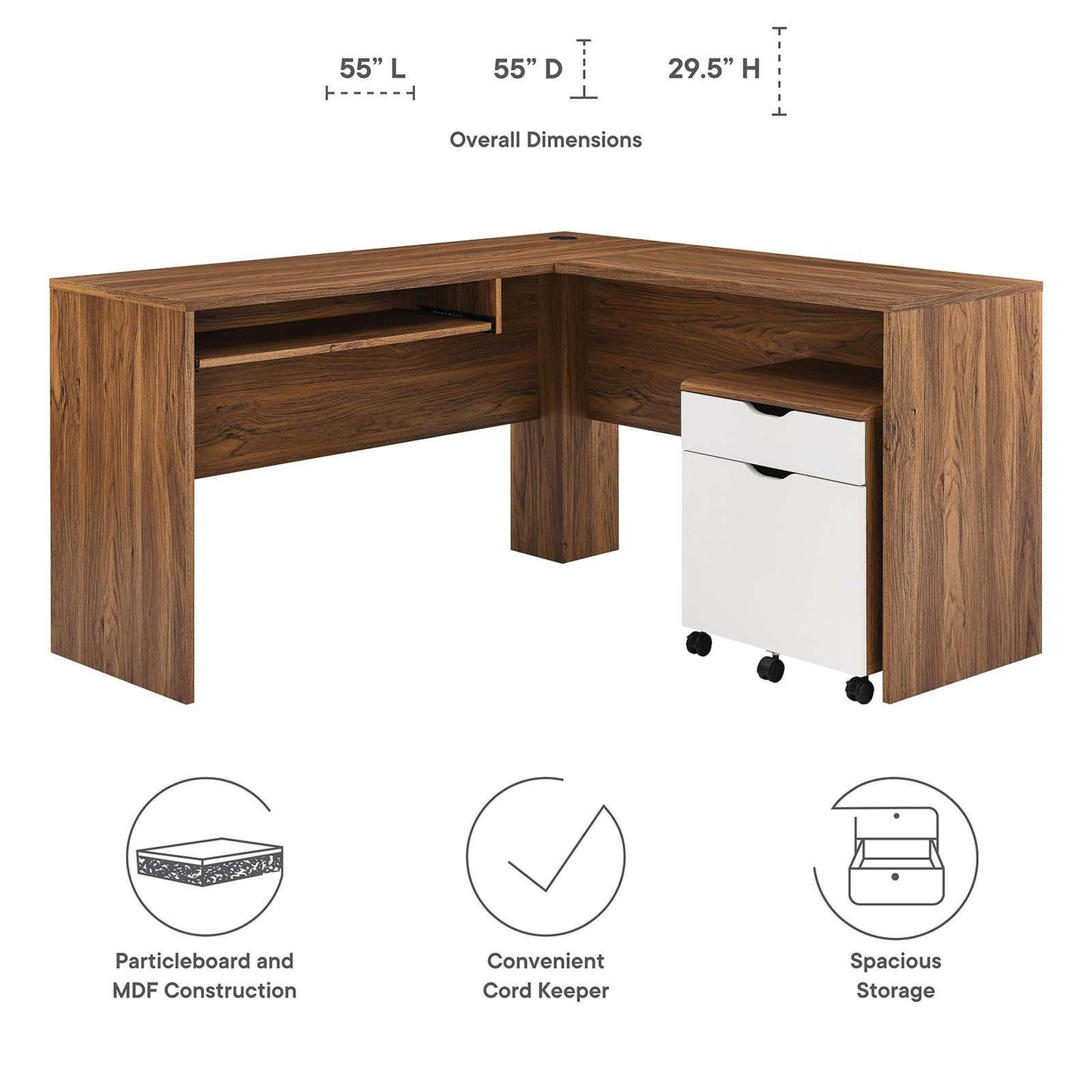 Modway Envision Wood Desk and File Cabinet Set FredCo