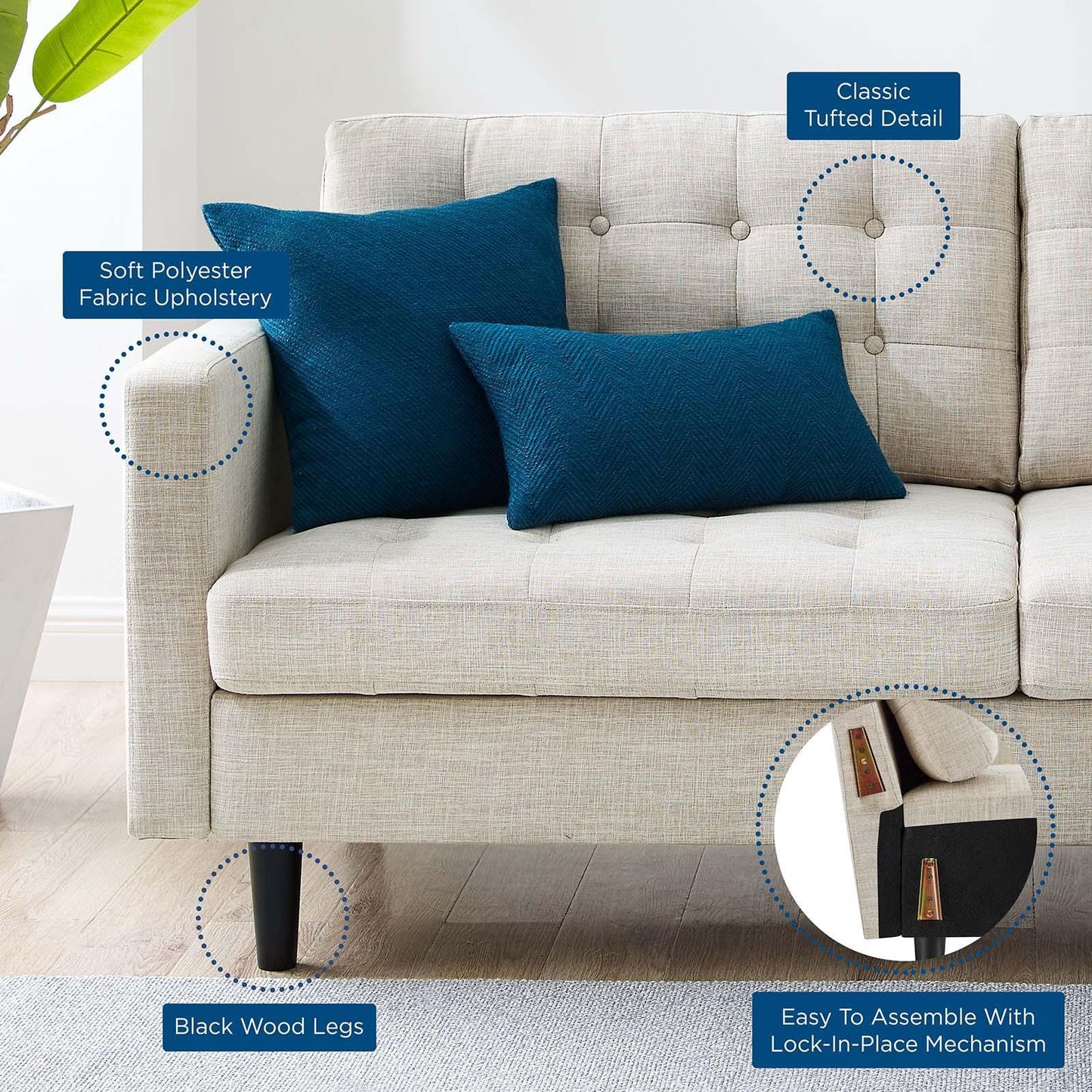 Modway Exalt Tufted Fabric Sofa FredCo