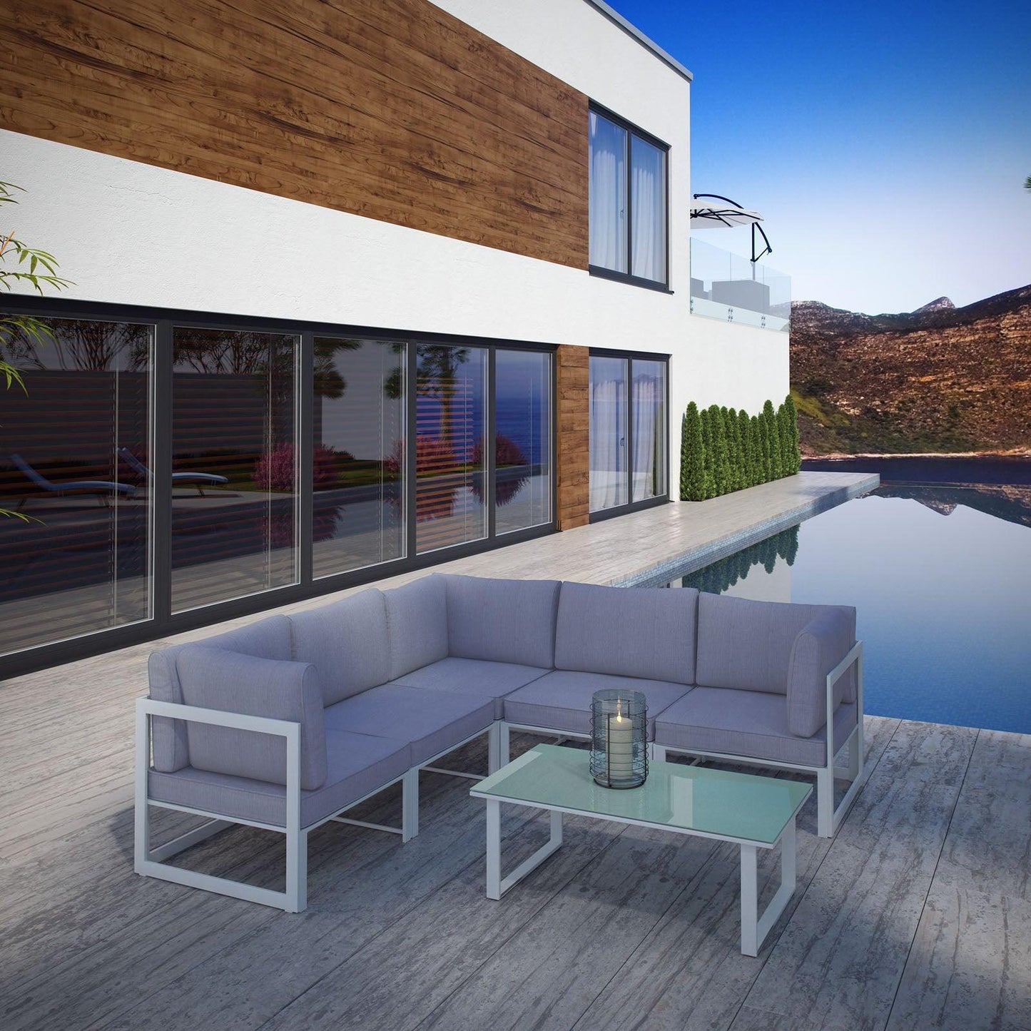 Modway Fortuna 6 Piece Outdoor Patio Sectional Sofa Set, EEI-1732 FredCo