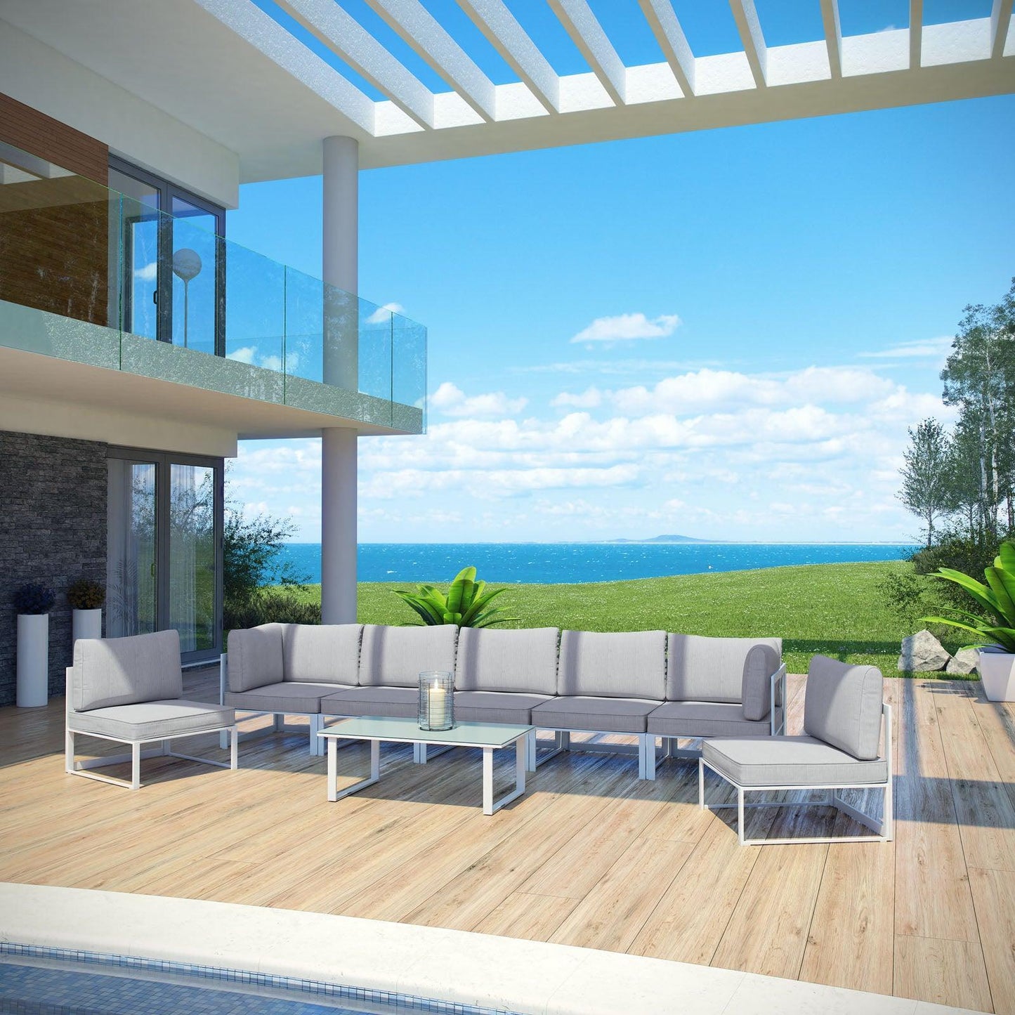 Modway Fortuna 8 Piece Outdoor Patio Sectional Sofa Set, EEI-1730 FredCo
