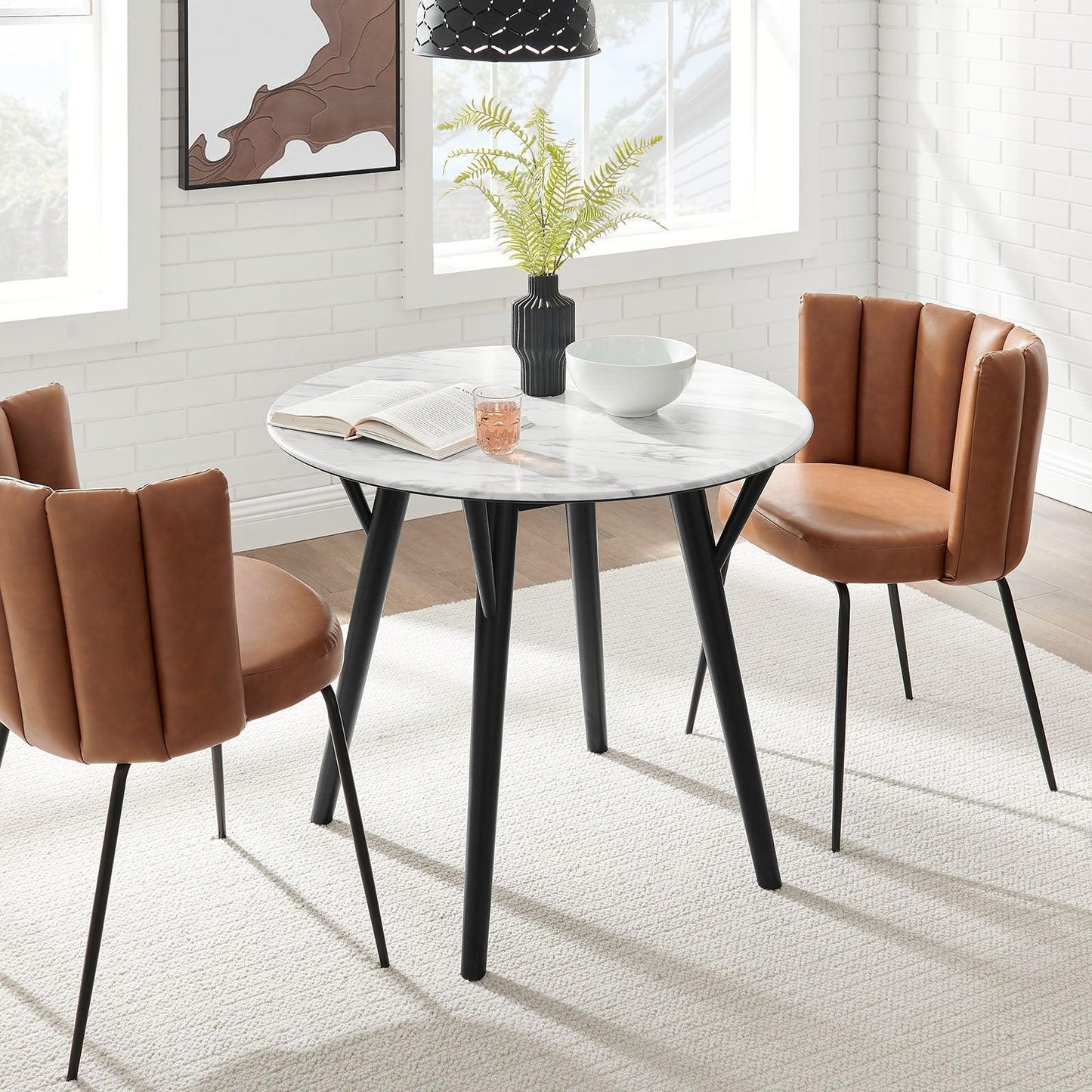Modway Gallant 36" Round Performance Artificial Marble Dining Table FredCo