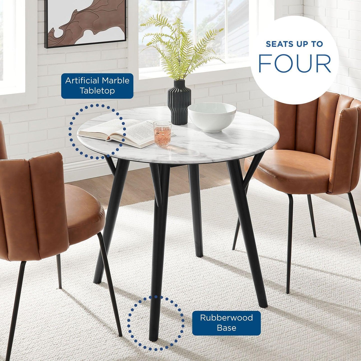 Modway Gallant 36" Round Performance Artificial Marble Dining Table FredCo