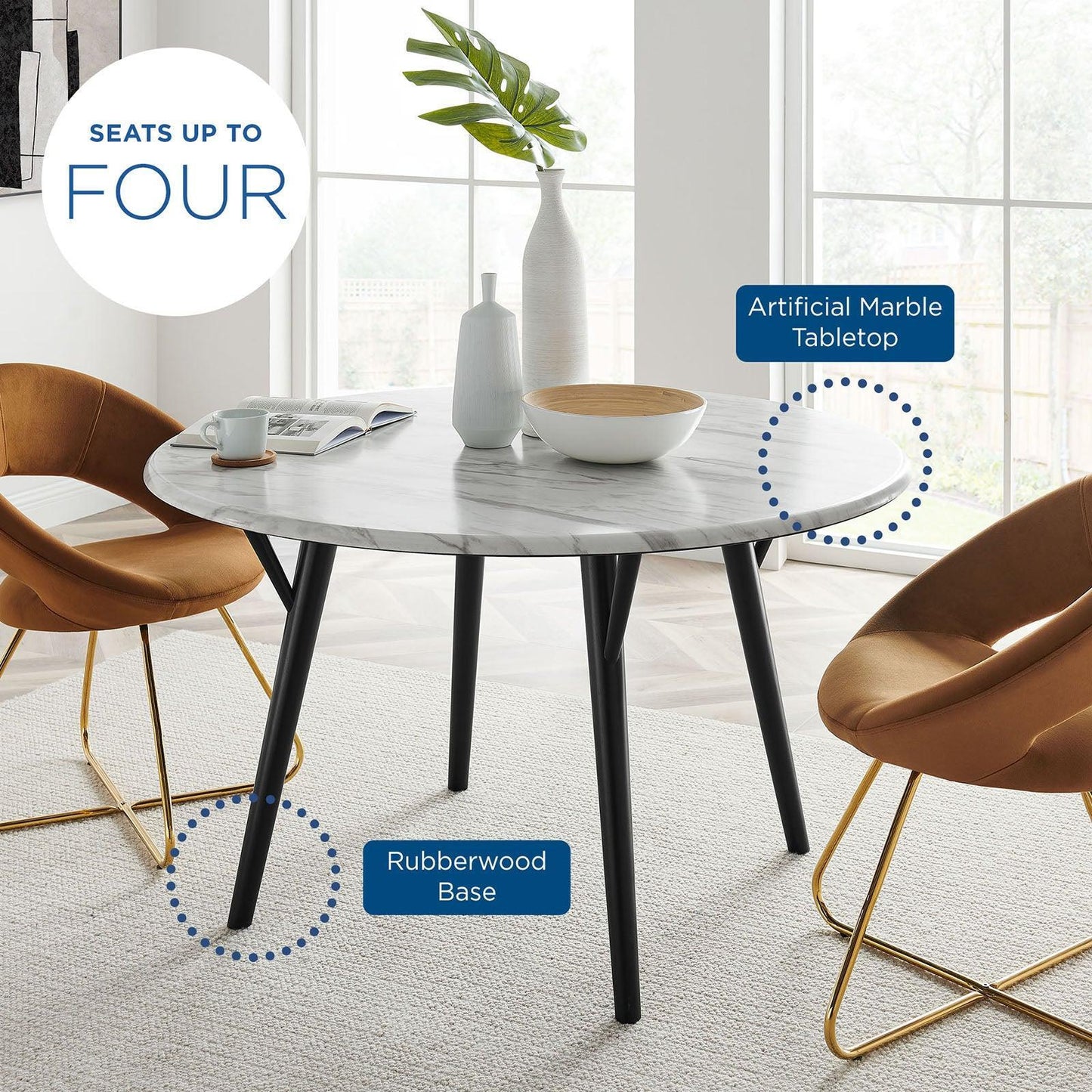 Modway Gallant 50" Round Performance Artificial Marble Dining Table FredCo