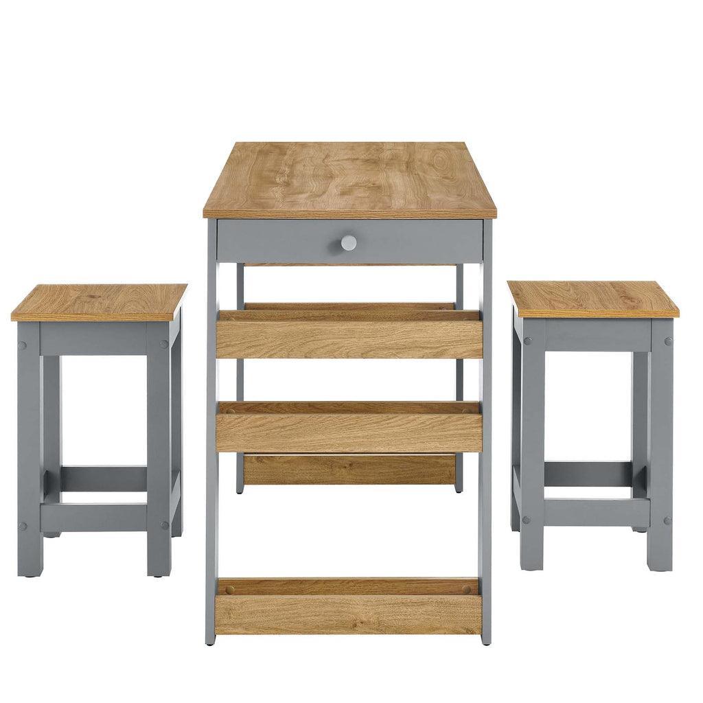 Modway Galley 3-Piece Kitchen Island and Stool Set FredCo