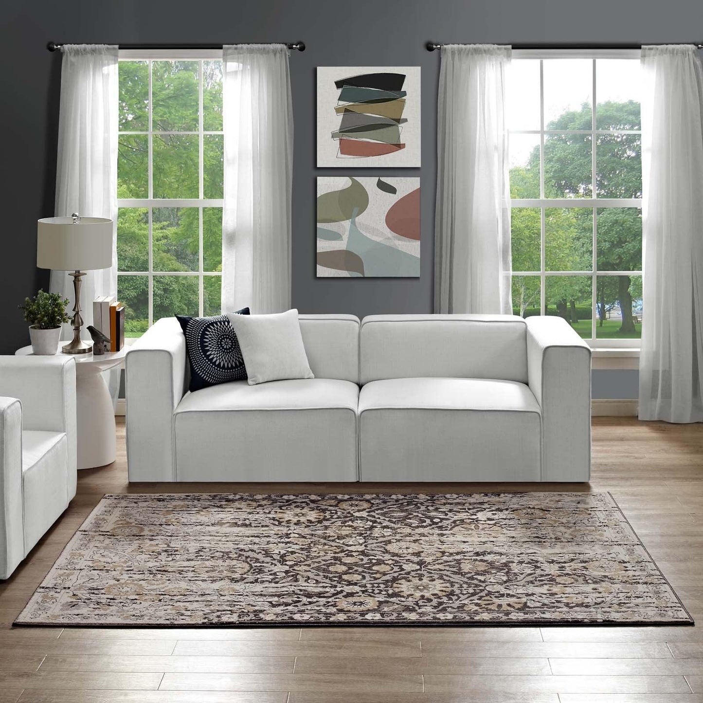Modway Ganesa Distressed Diamond Floral Lattice Area Rug FredCo