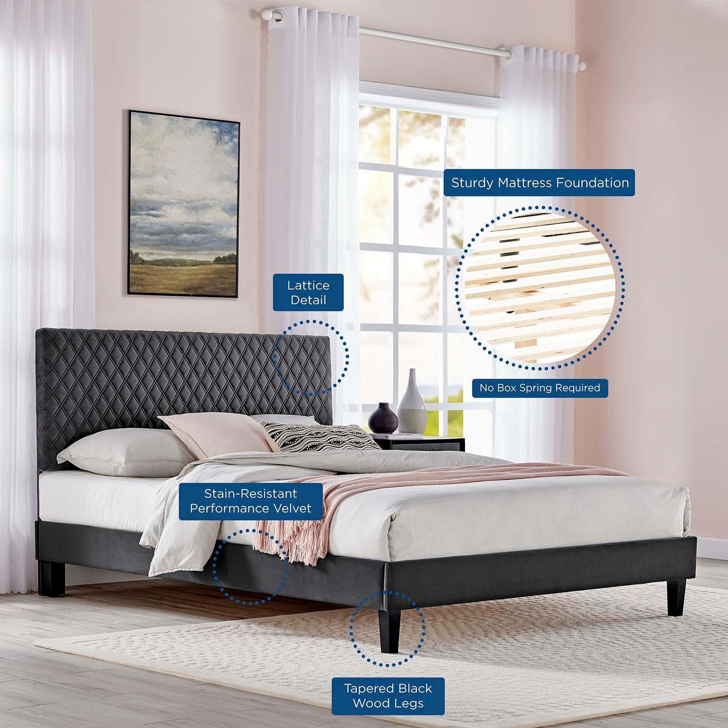 Modway Garcelle Performance Velvet Full Platform Bed FredCo