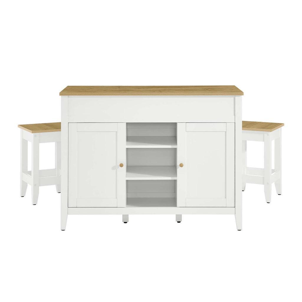 Modway Garland 3-Piece Kitchen Island and Stool Set FredCo