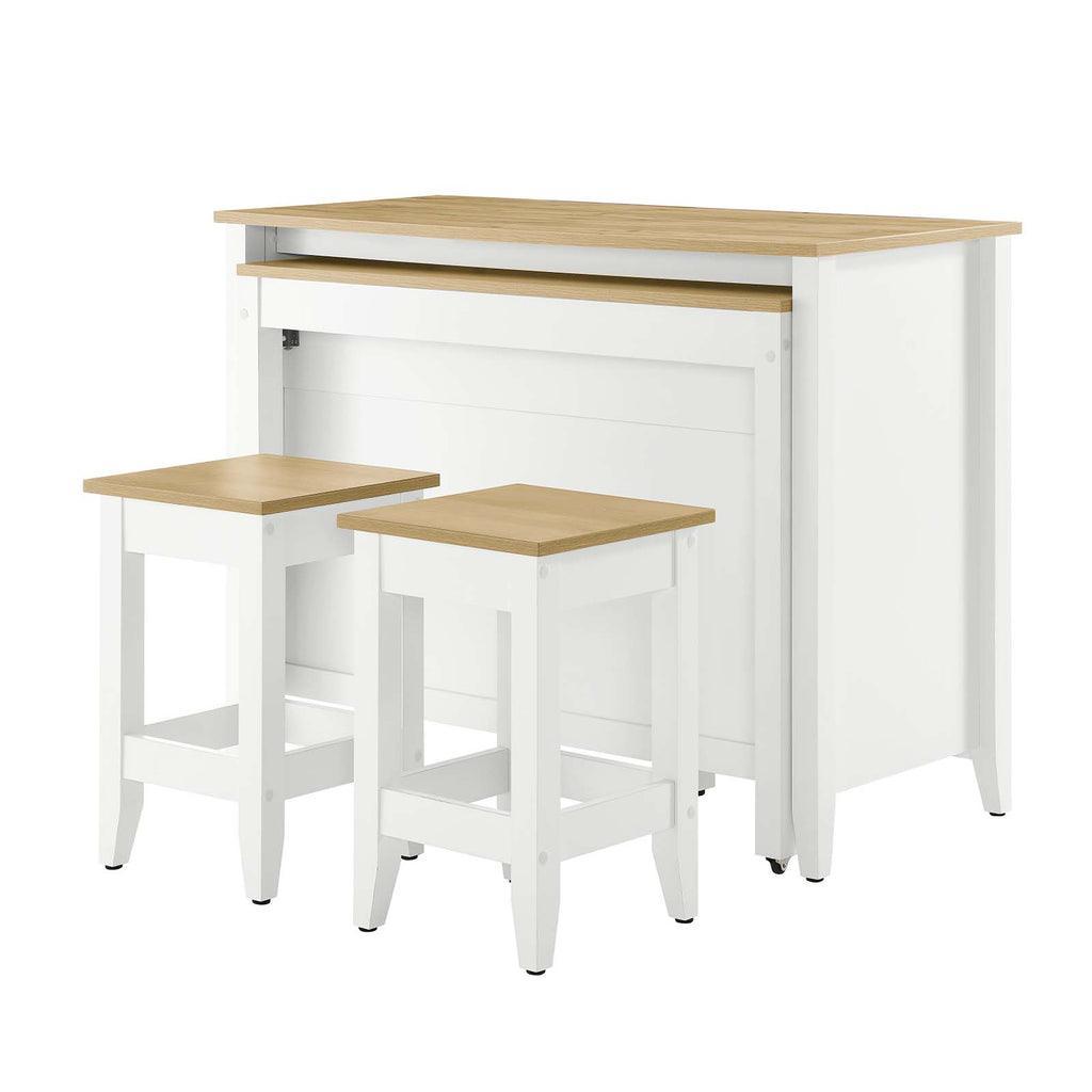Modway Garland 3-Piece Kitchen Island and Stool Set FredCo