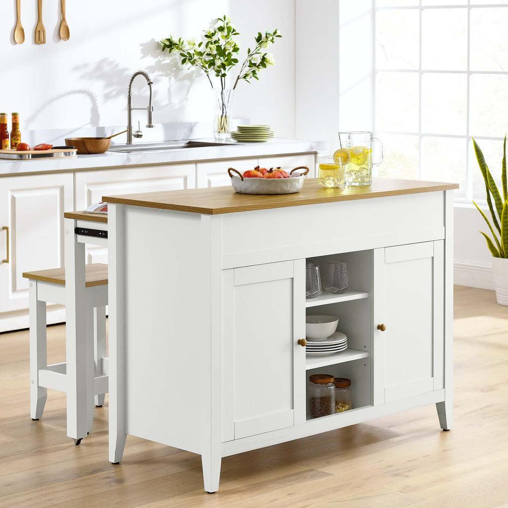 Modway Garland 3-Piece Kitchen Island and Stool Set FredCo