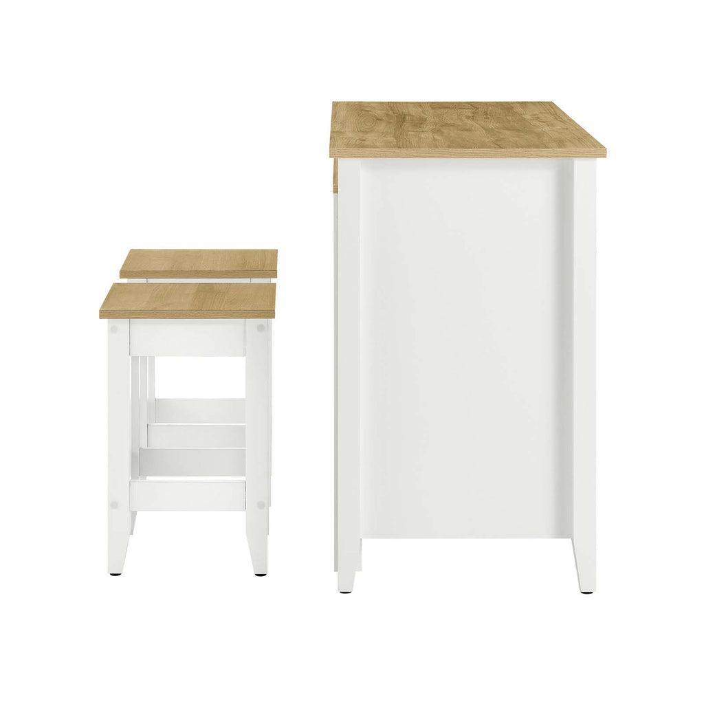 Modway Garland 3-Piece Kitchen Island and Stool Set FredCo
