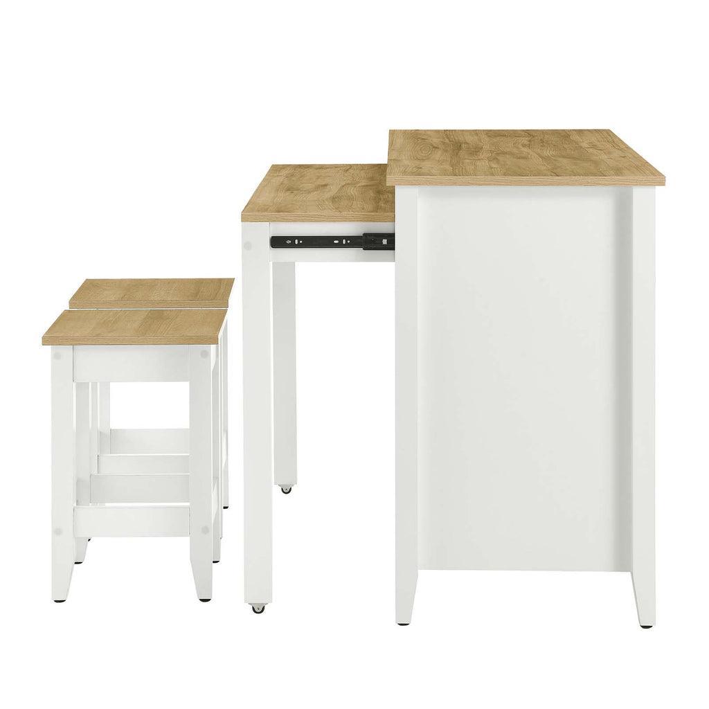 Modway Garland 3-Piece Kitchen Island and Stool Set FredCo