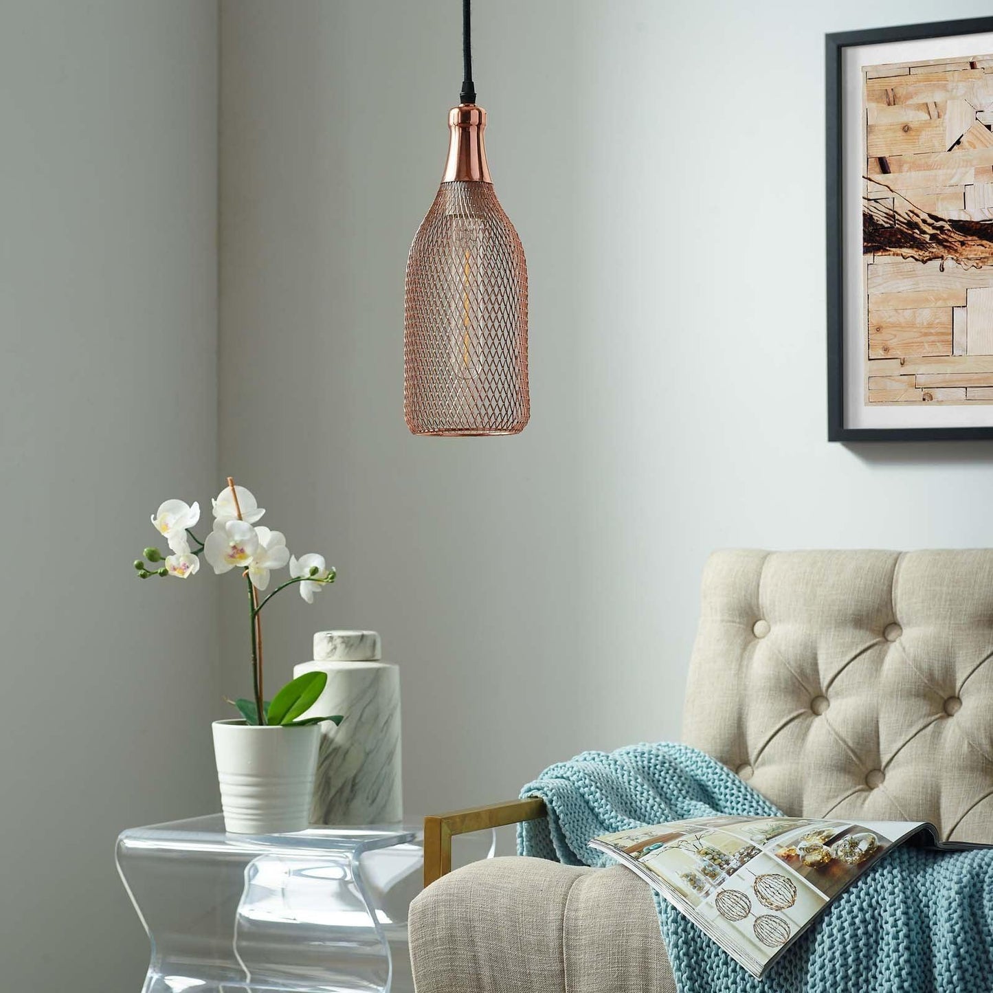 Modway Glimmer Bottle-Shaped Rose Gold Pendant Light FredCo