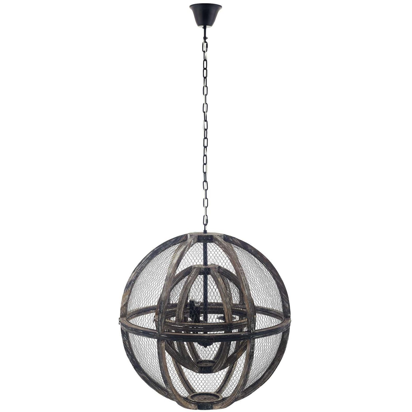 Modway Gravitate Globe Rustic Oak Wood Pendant Light Chandelier FredCo
