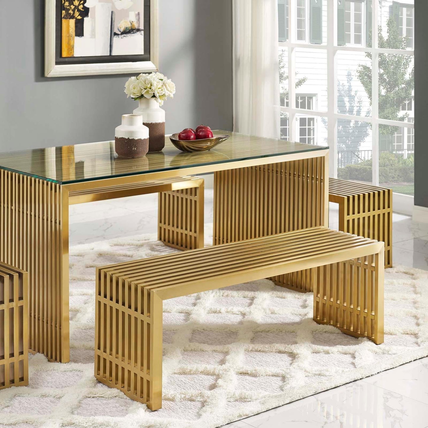 Modway Gridiron Large Stainless Steel Bench FredCo