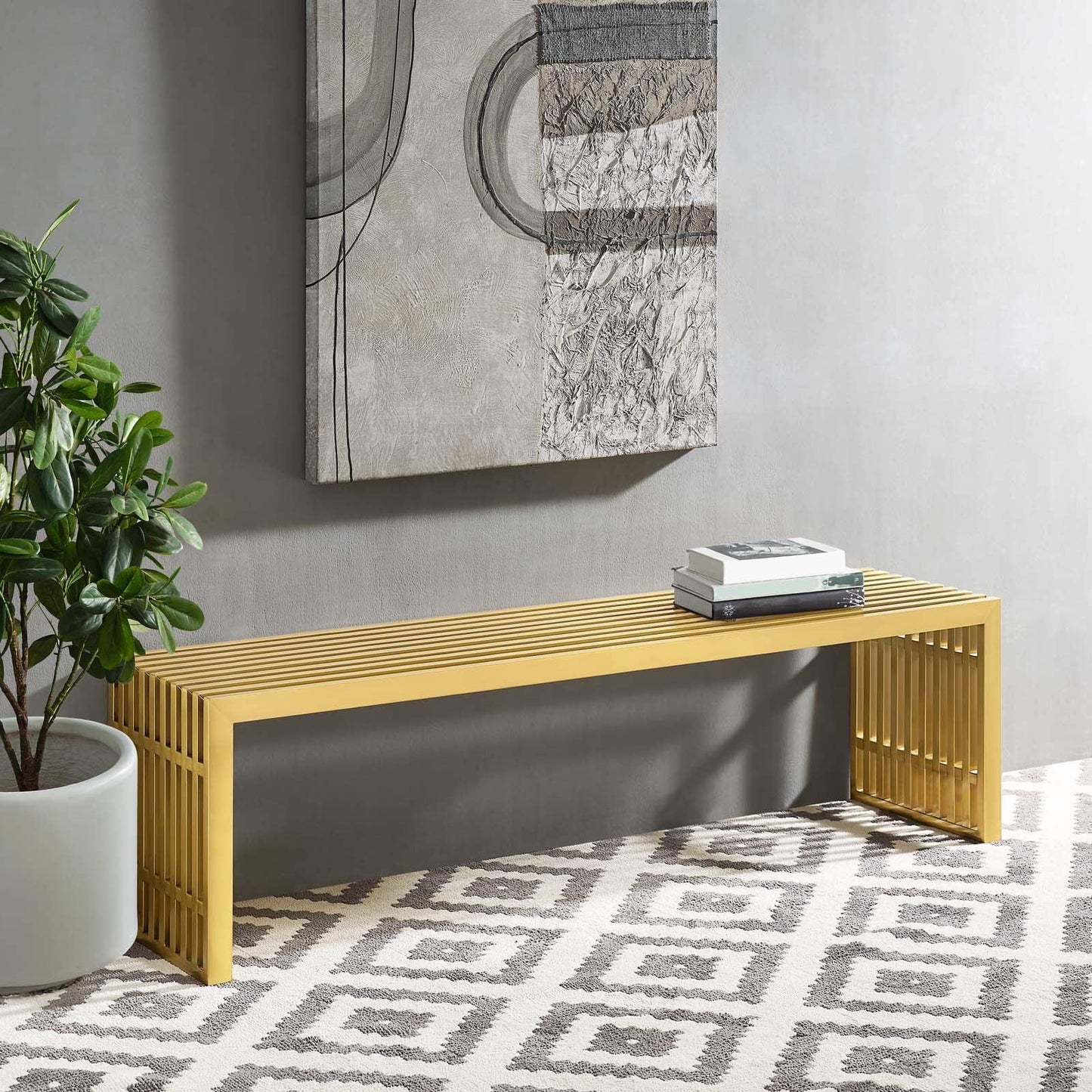 Modway Gridiron Large Stainless Steel Bench FredCo