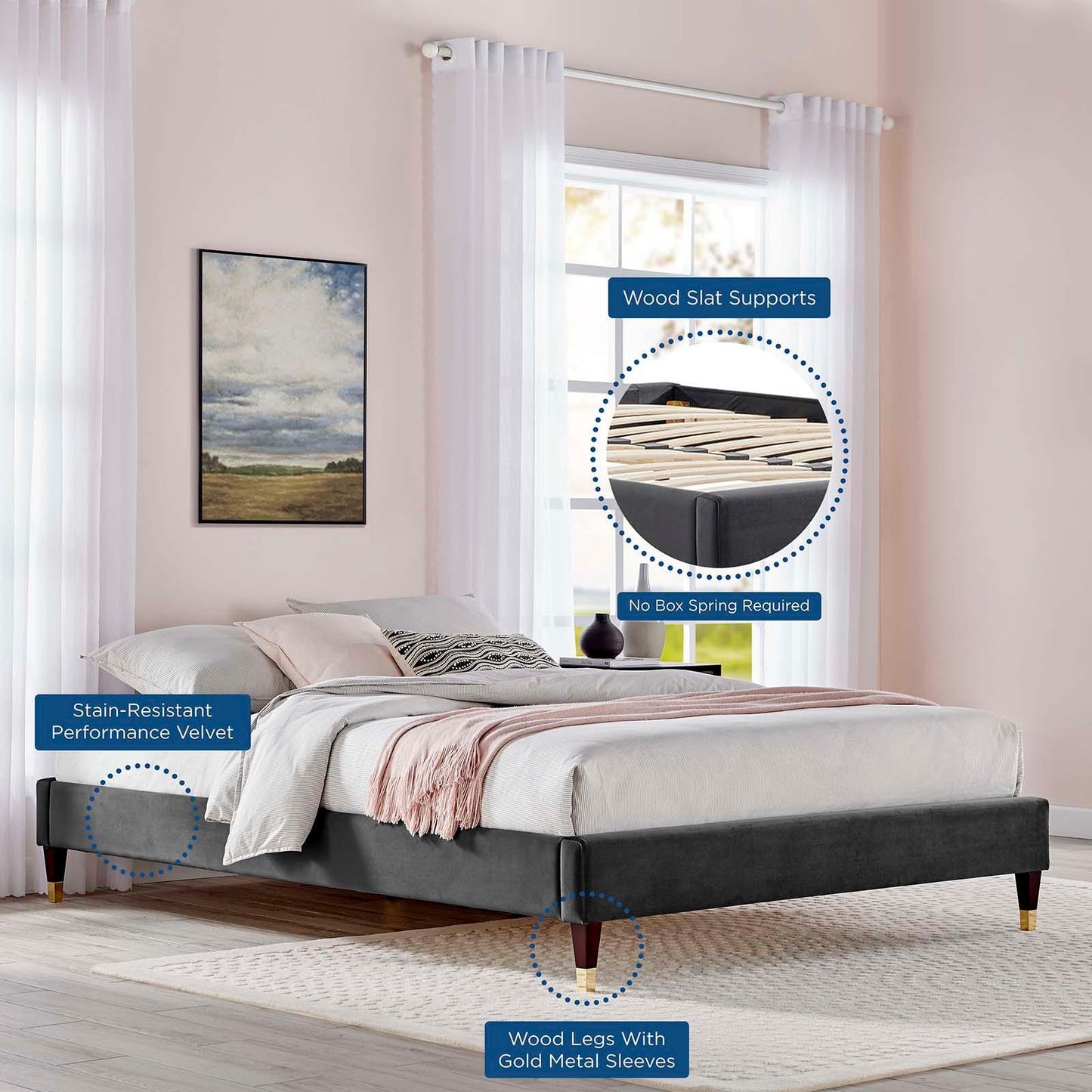 Modway Harlow King Performance Velvet Platform Bed Frame FredCo