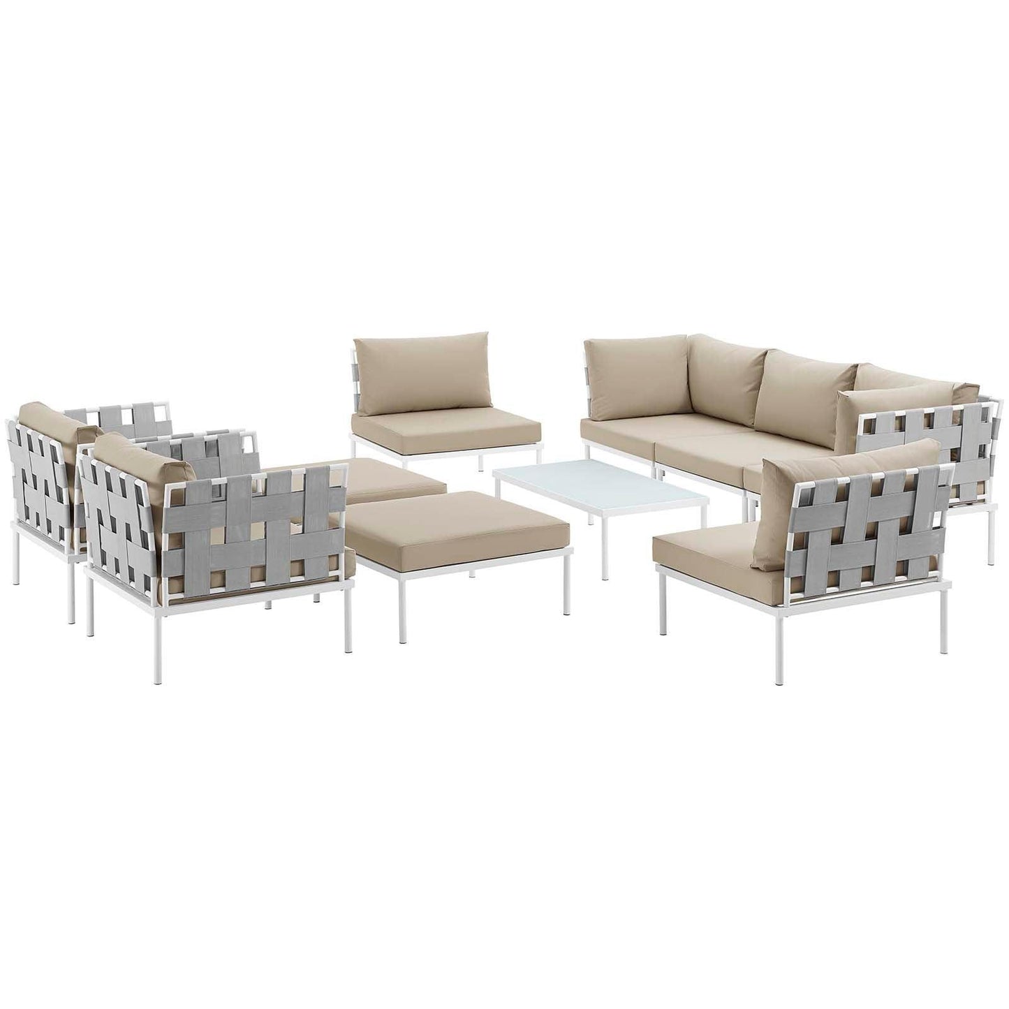 Modway Harmony 10 Piece Outdoor Patio Aluminum Sectional Sofa Set FredCo