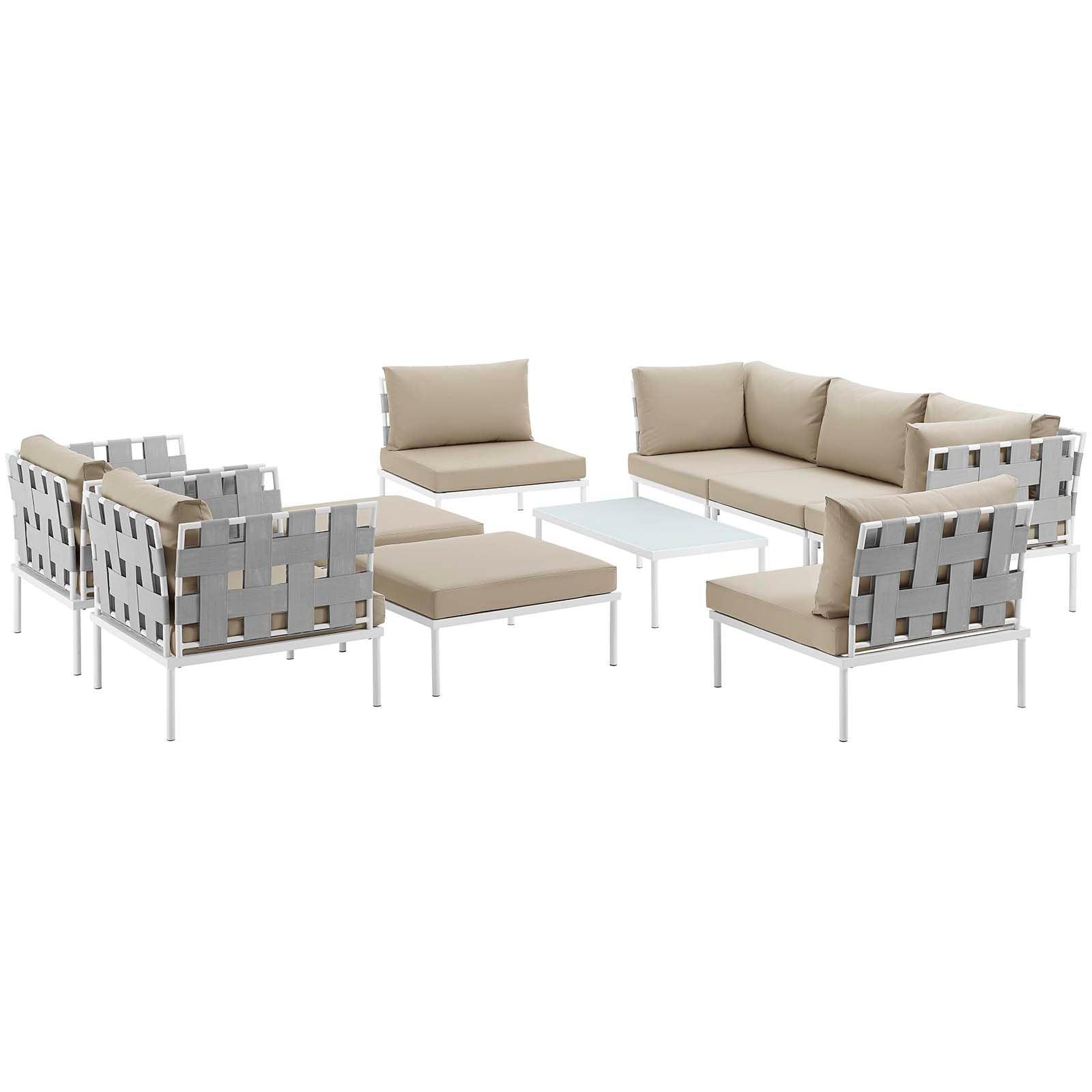 Modway Harmony 10 Piece Outdoor Patio Aluminum Sectional Sofa Set FredCo