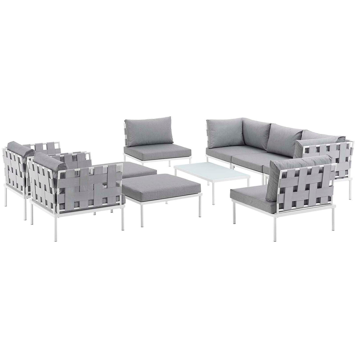 Modway Harmony 10 Piece Outdoor Patio Aluminum Sectional Sofa Set FredCo