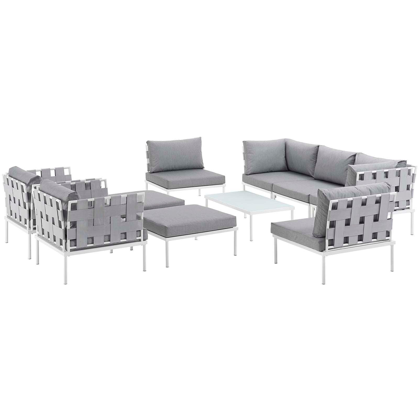 Modway Harmony 10 Piece Outdoor Patio Aluminum Sectional Sofa Set FredCo