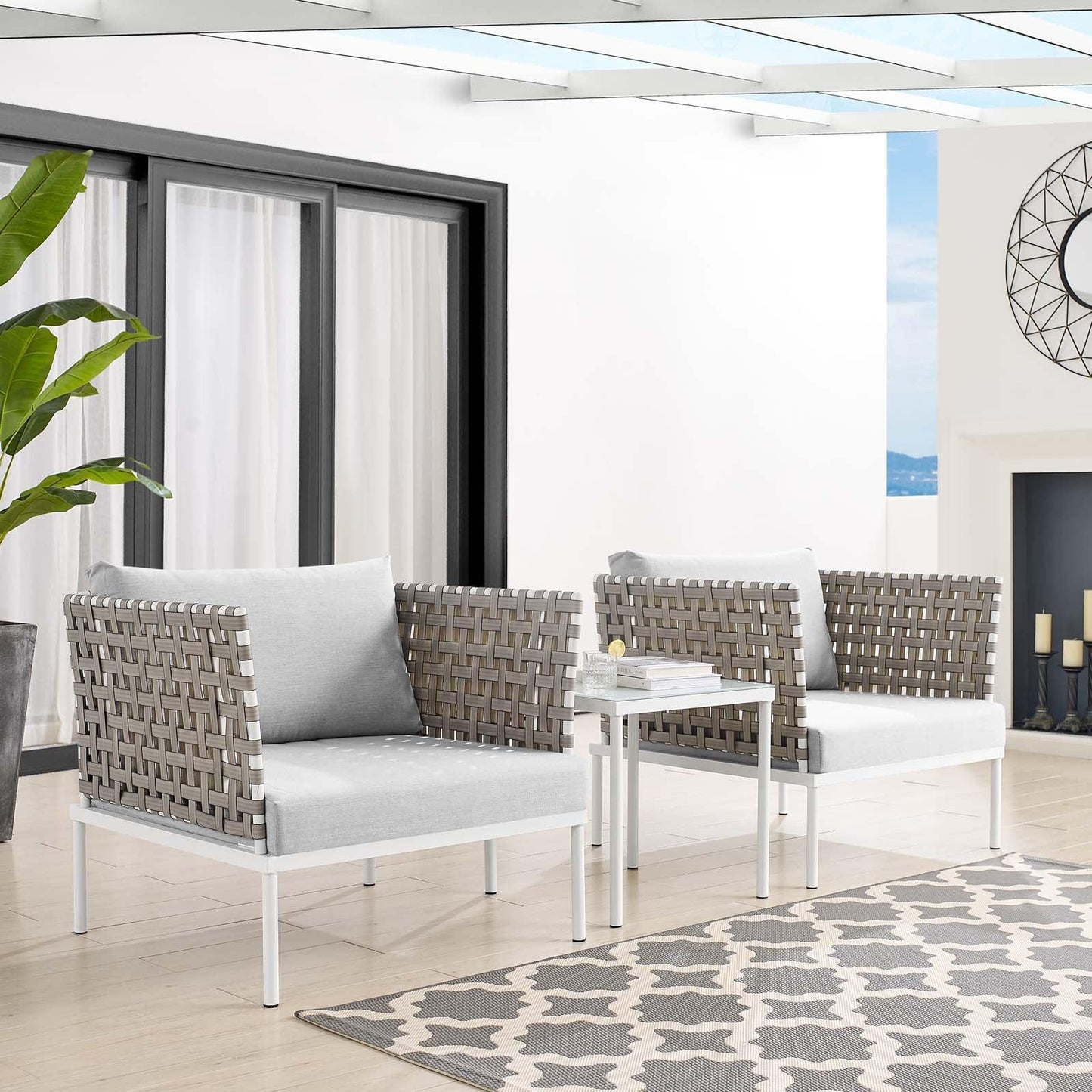 Modway Harmony 3-Piece Sunbrella® Basket Weave Outdoor Patio Aluminum Seating Set FredCo