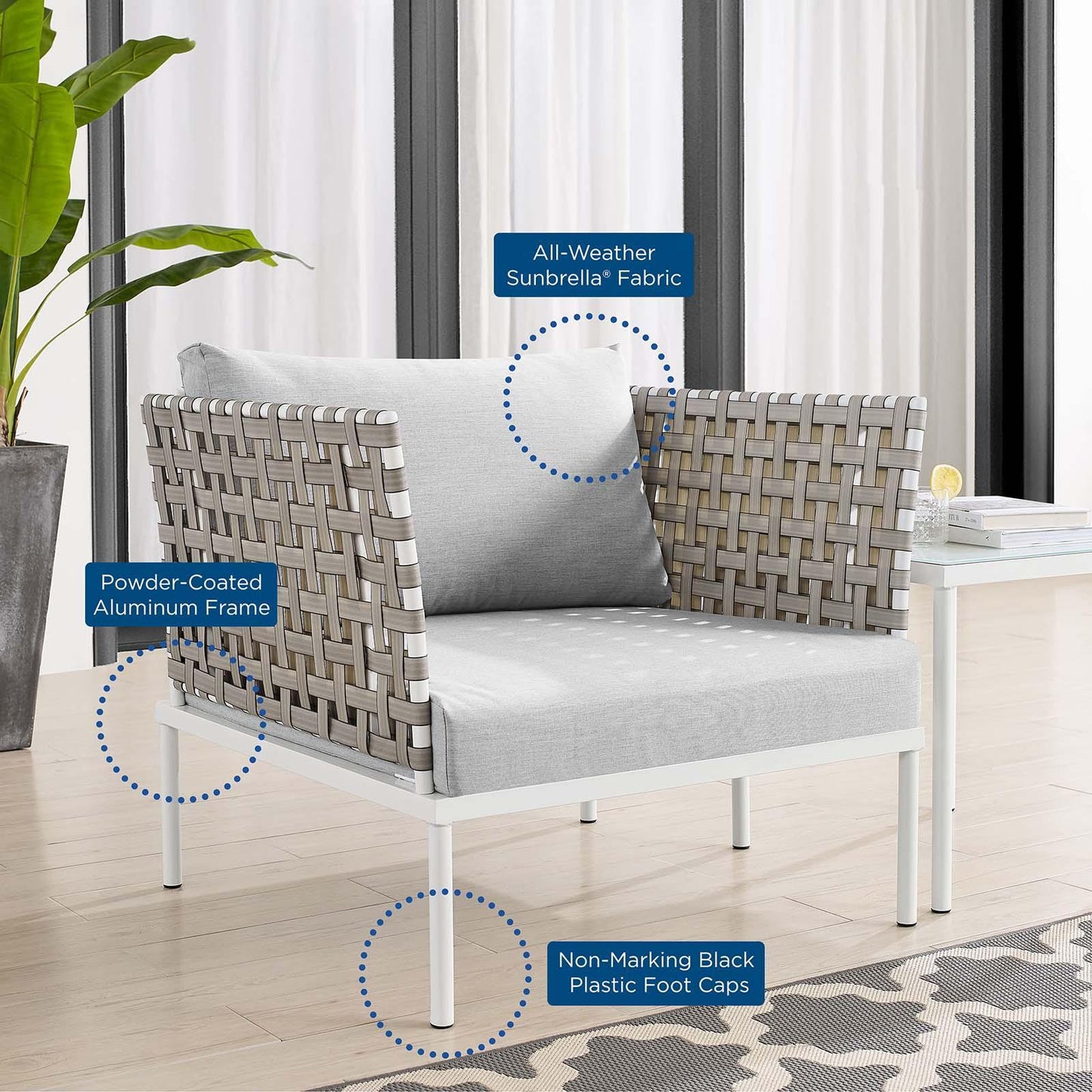 Modway Harmony 3-Piece Sunbrella® Basket Weave Outdoor Patio Aluminum Seating Set FredCo