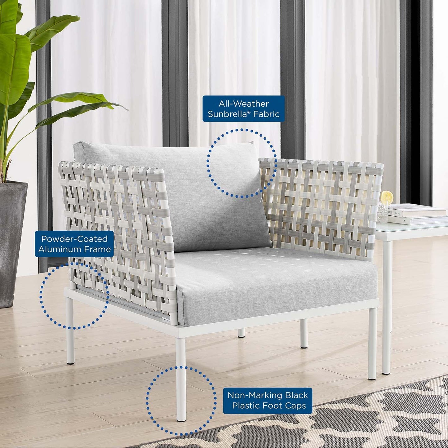 Modway Harmony 3-Piece Sunbrella® Basket Weave Outdoor Patio Aluminum Seating Set FredCo
