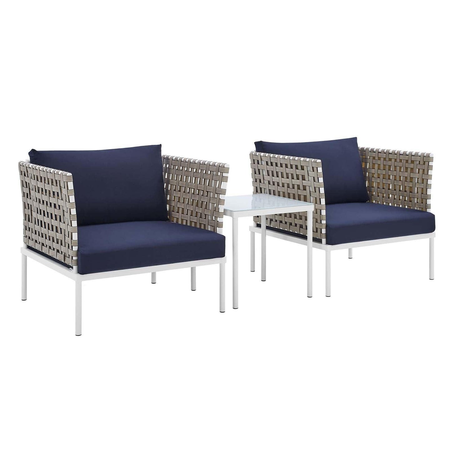 Modway Harmony 3-Piece Sunbrella® Basket Weave Outdoor Patio Aluminum Seating Set FredCo