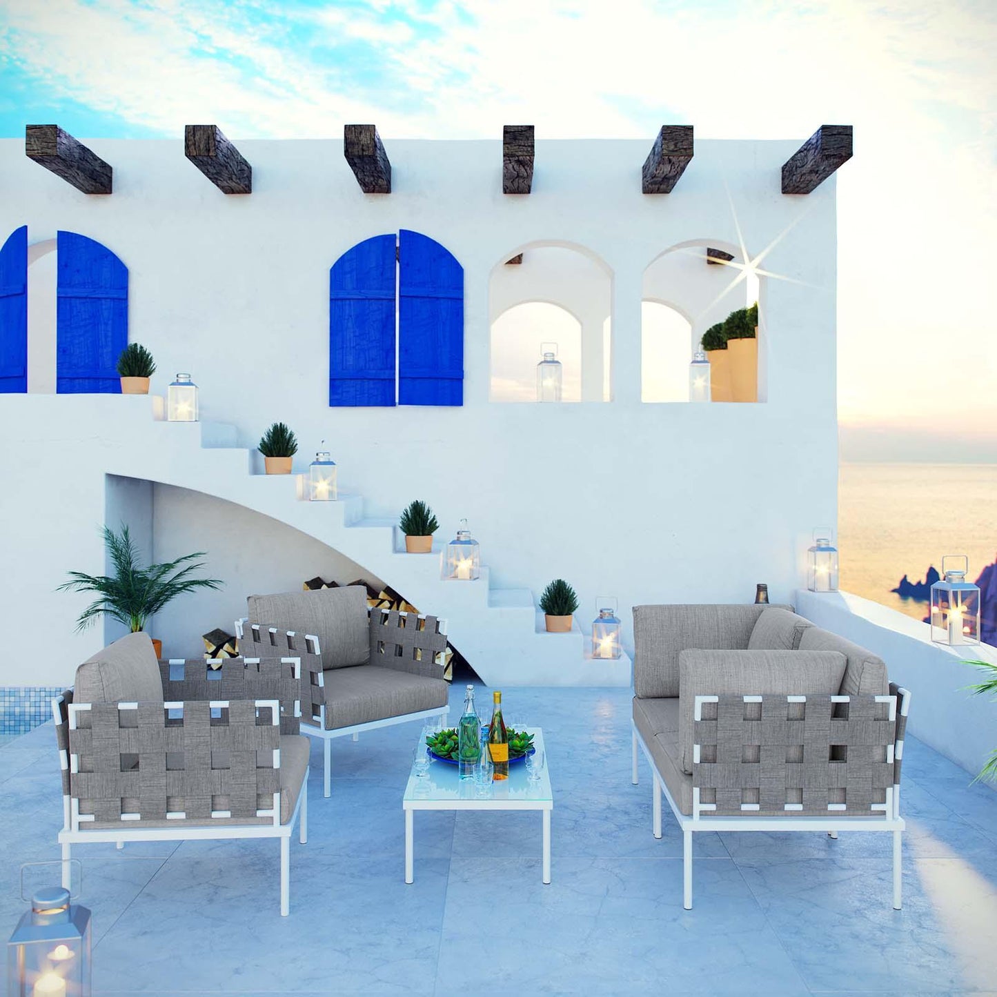 Modway Harmony 5 Piece Outdoor Patio Aluminum Sectional Sofa Set, EEI-2623 FredCo