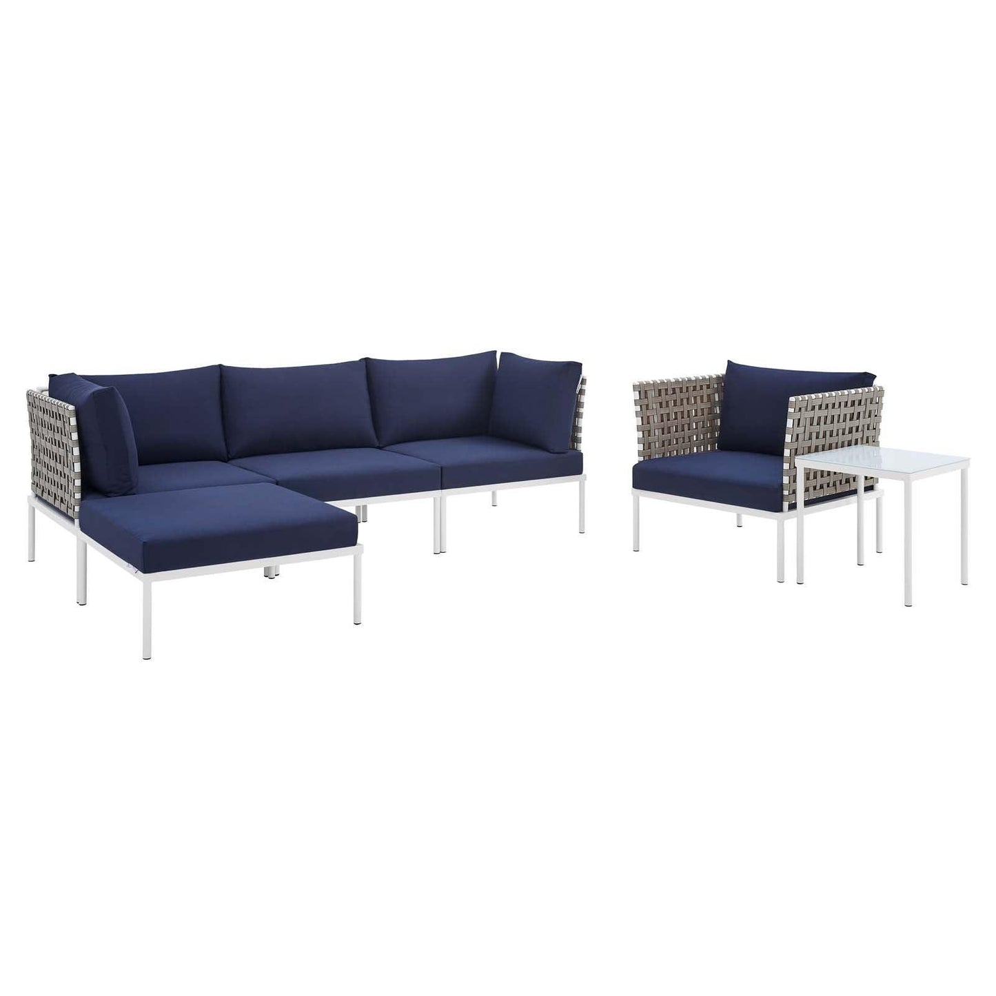Modway Harmony 6-Piece Sunbrella® Basket Weave Outdoor Patio Aluminum Seating Set FredCo