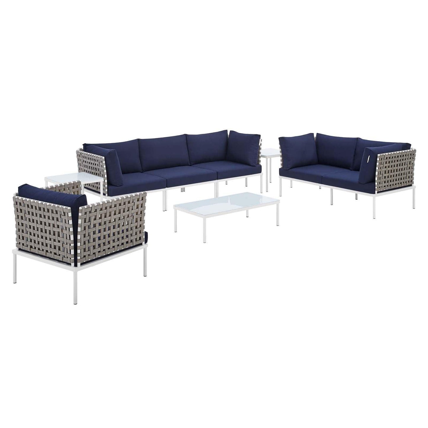 Modway Harmony 8-Piece Sunbrella® Basket Weave Outdoor Patio Aluminum Seating Set FredCo